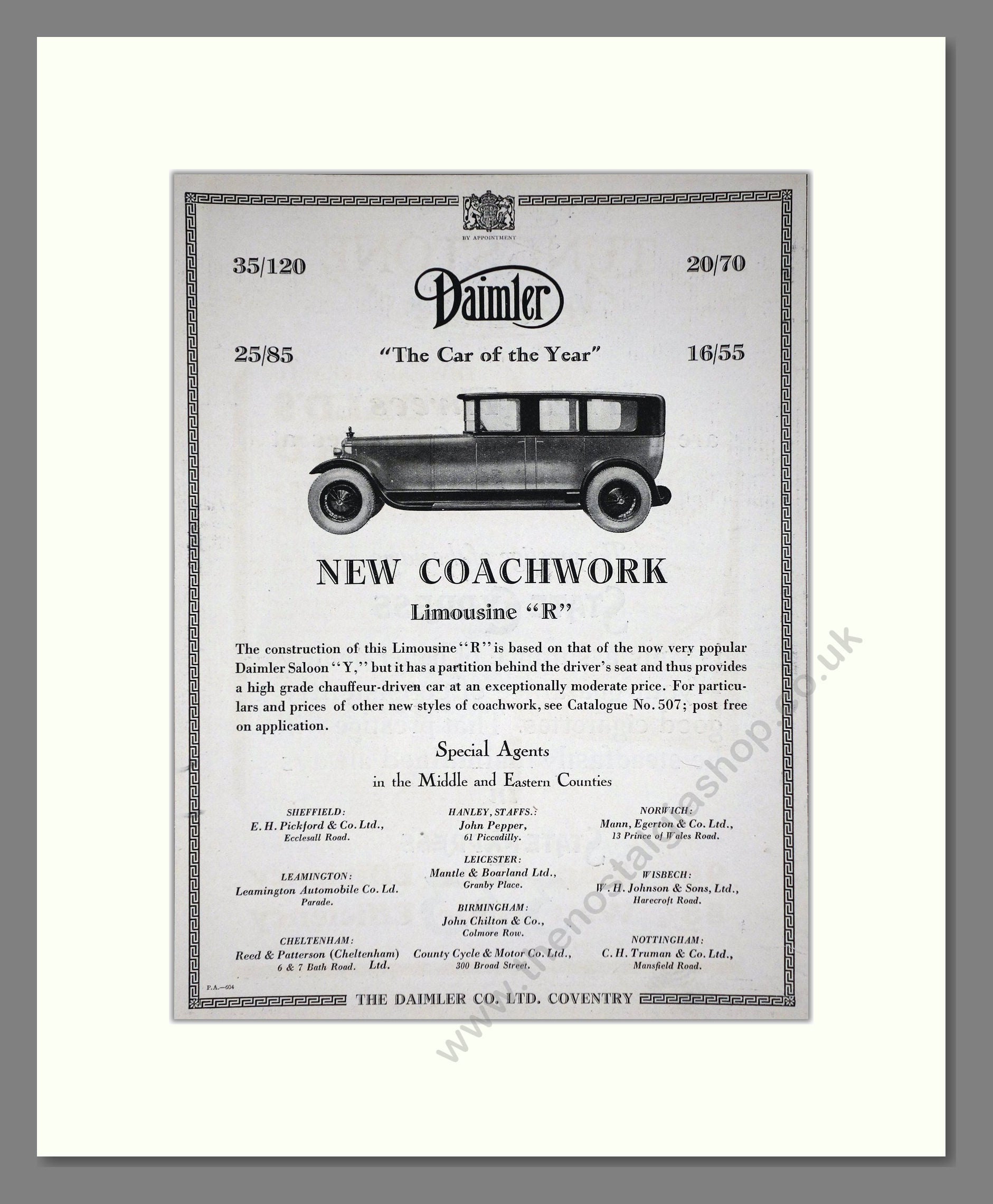 Daimler - Car Of The Year (16/55, 20/70, 25/85, 35/120). Vintage Advert 1926 (ref AD65386)