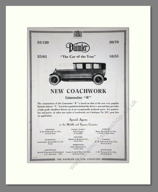 Daimler - Car Of The Year (16/55, 20/70, 25/85, 35/120). Vintage Advert 1926 (ref AD65386)