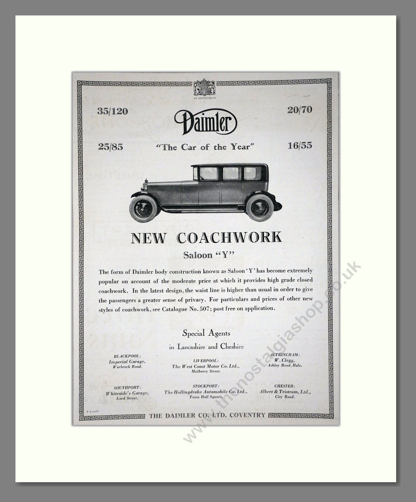 Daimler - Car Of The Year (16/55, 20/70, 25/85, 35/120). Vintage Advert 1926 (ref AD65387)