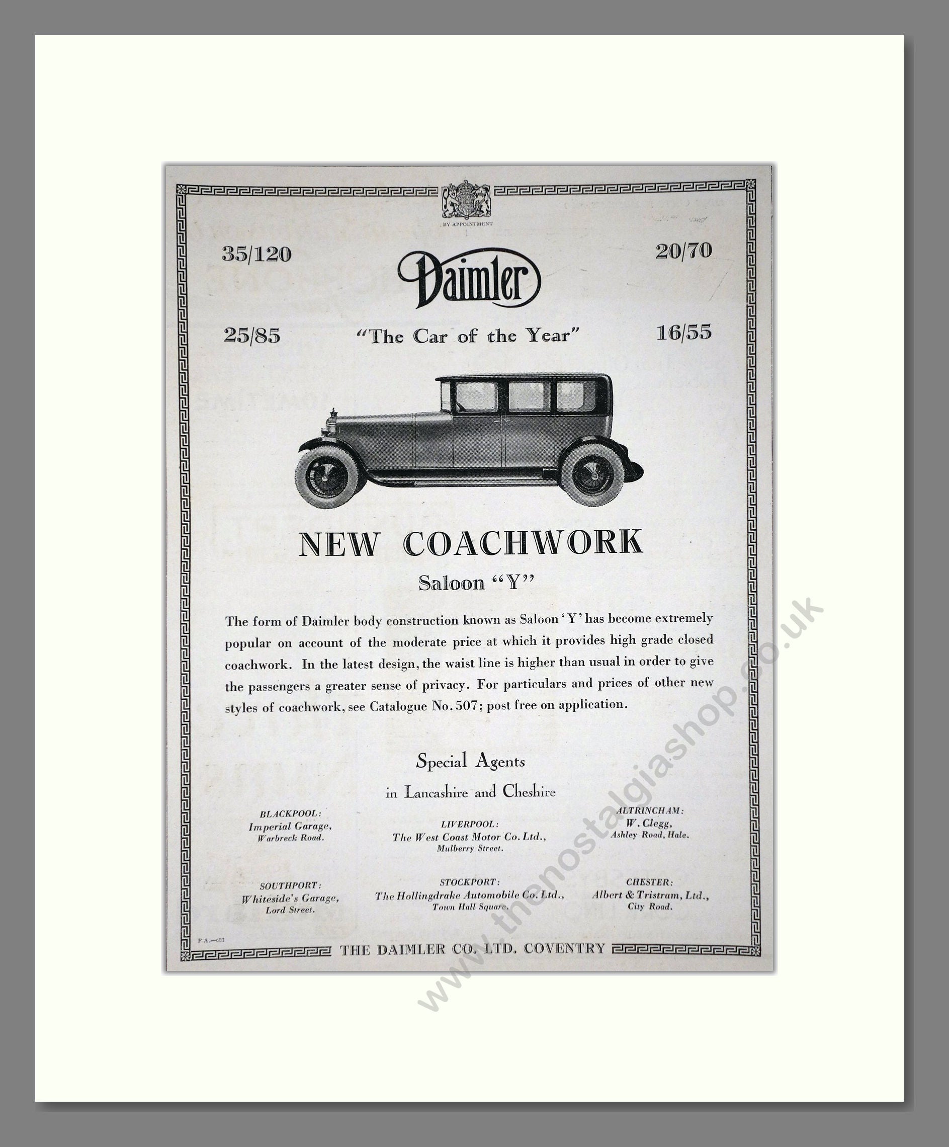 Daimler - Car Of The Year (16/55, 20/70, 25/85, 35/120). Vintage Advert 1926 (ref AD65387)