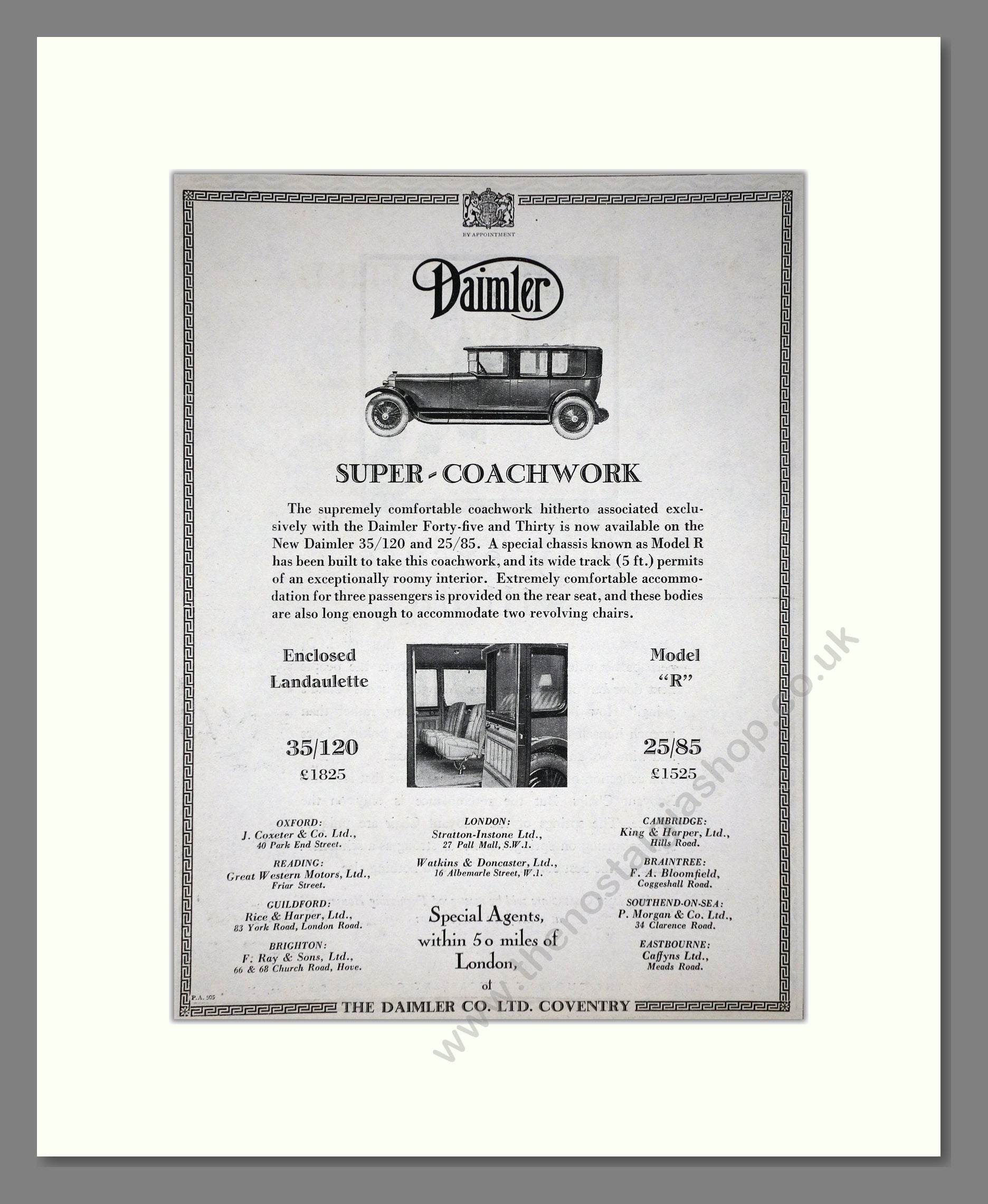 Daimler - Super Coachwork (25/85, 35/120). Vintage Advert 1926 (ref AD65390)