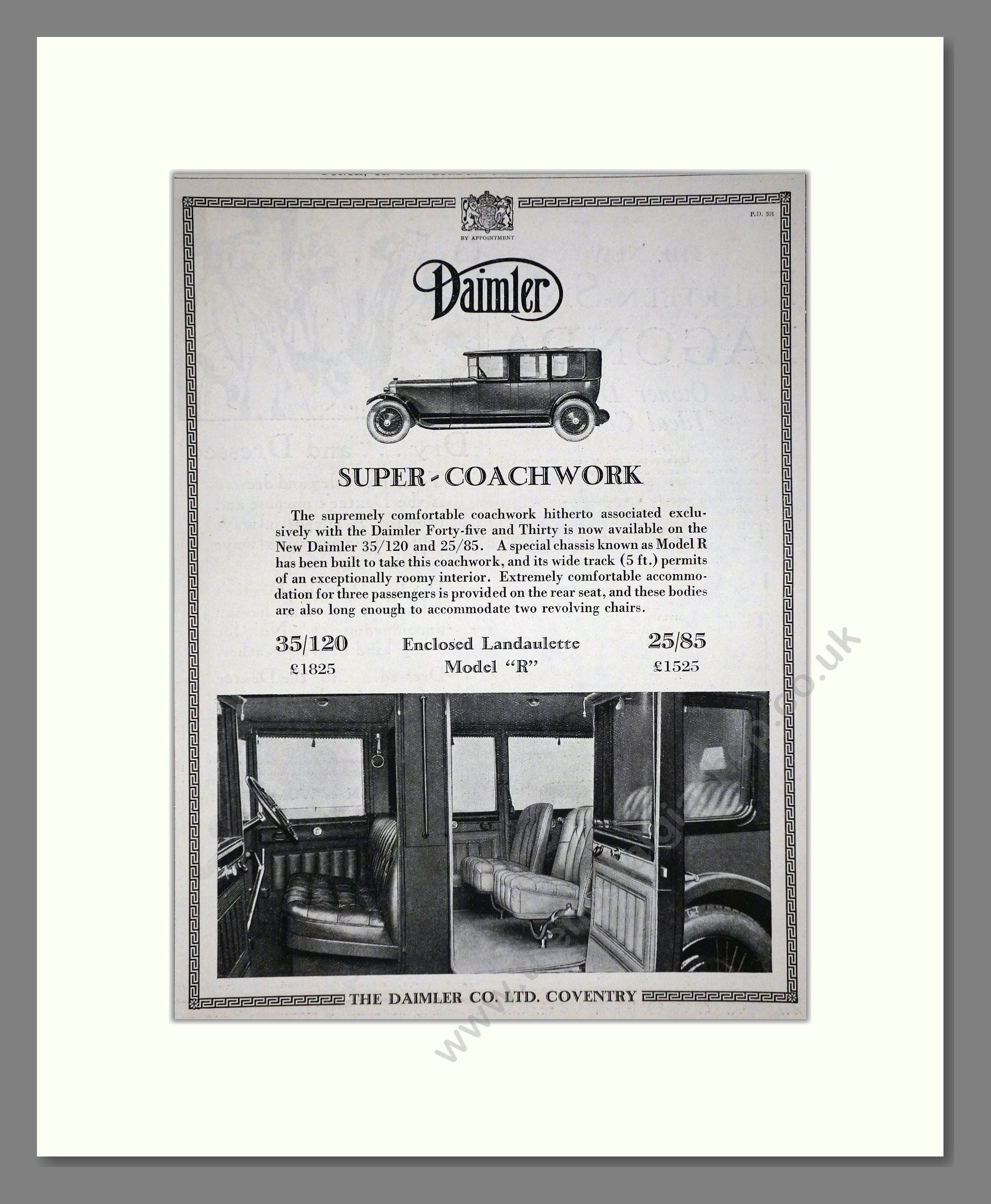 Daimler - Super Coachwork (25/85, 35/120). Vintage Advert 1926 (ref AD65392)