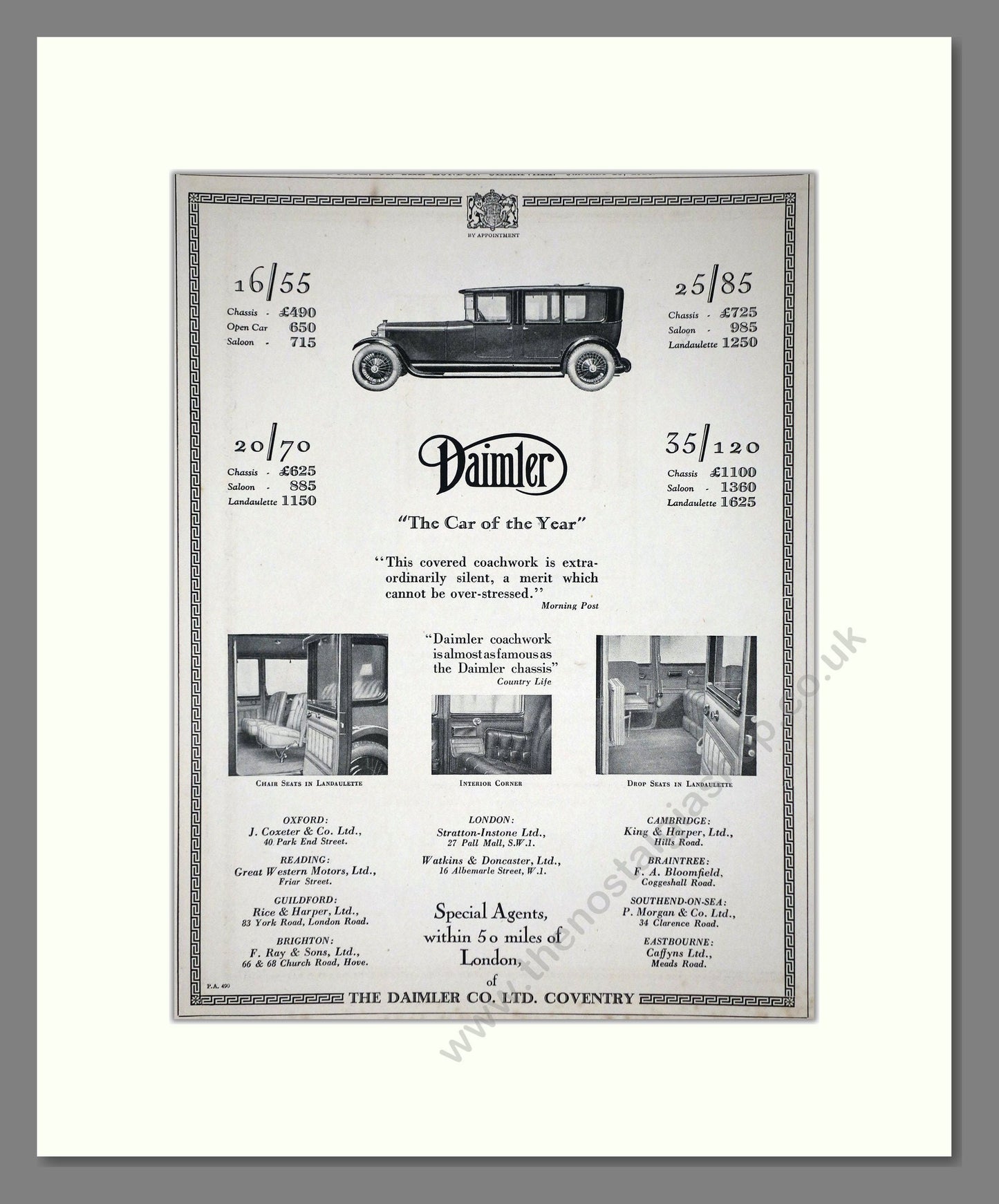 Daimler - Car Of The Year (16/55, 20/70, 25/85, 35/120). Vintage Advert 1926 (ref AD65396)