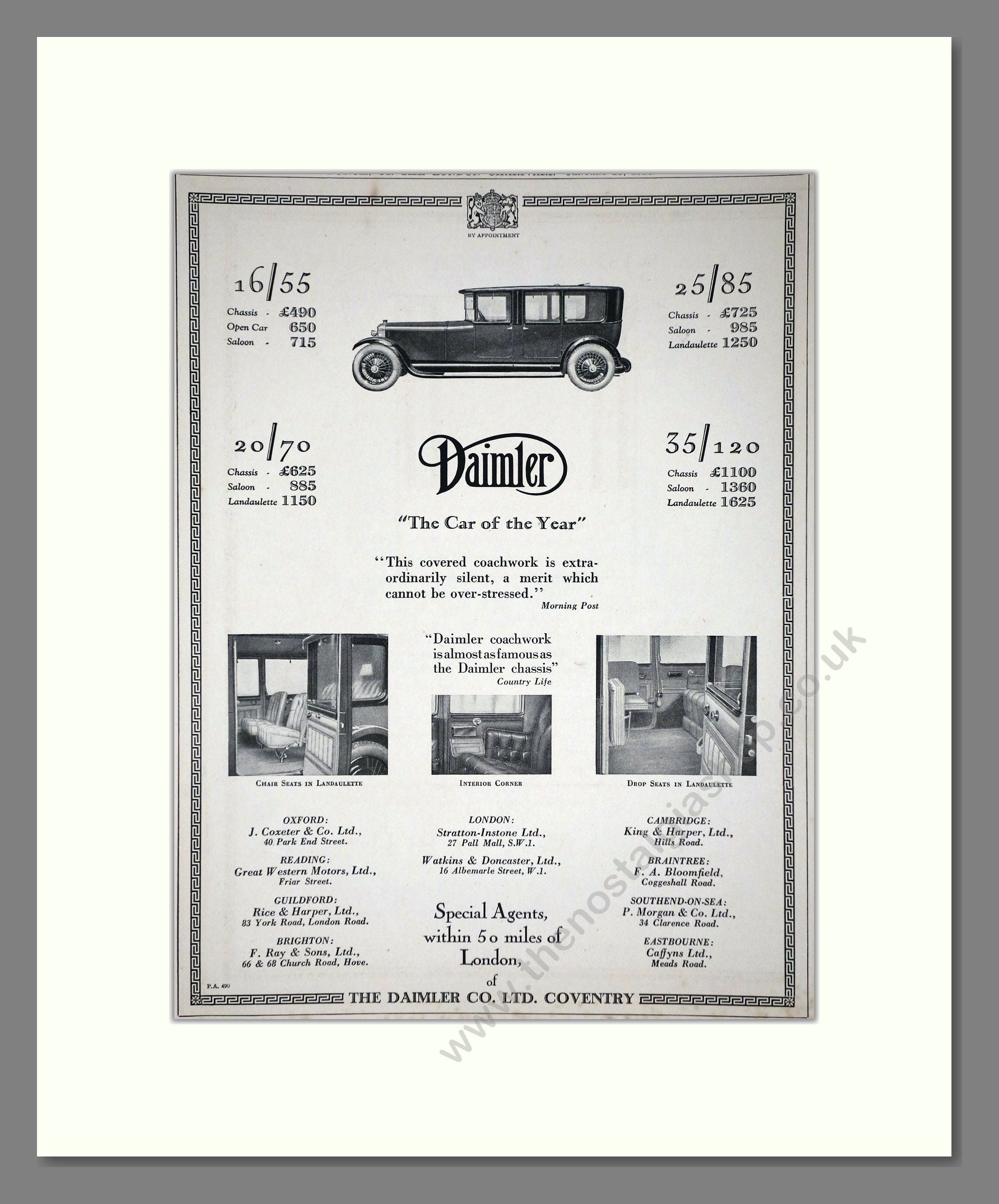 Daimler - Car Of The Year (16/55, 20/70, 25/85, 35/120). Vintage Advert 1926 (ref AD65396)