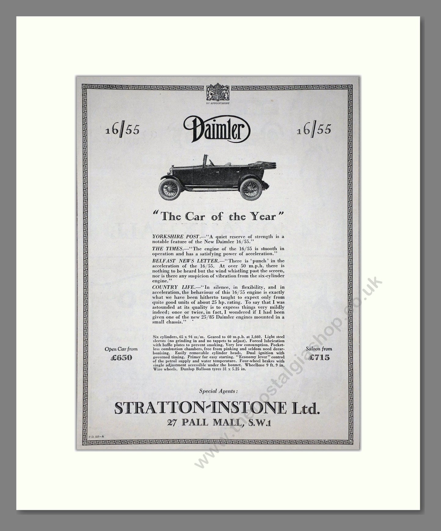 Daimler - Car Of The Year (16/55). Vintage Advert 1926 (ref AD65397)