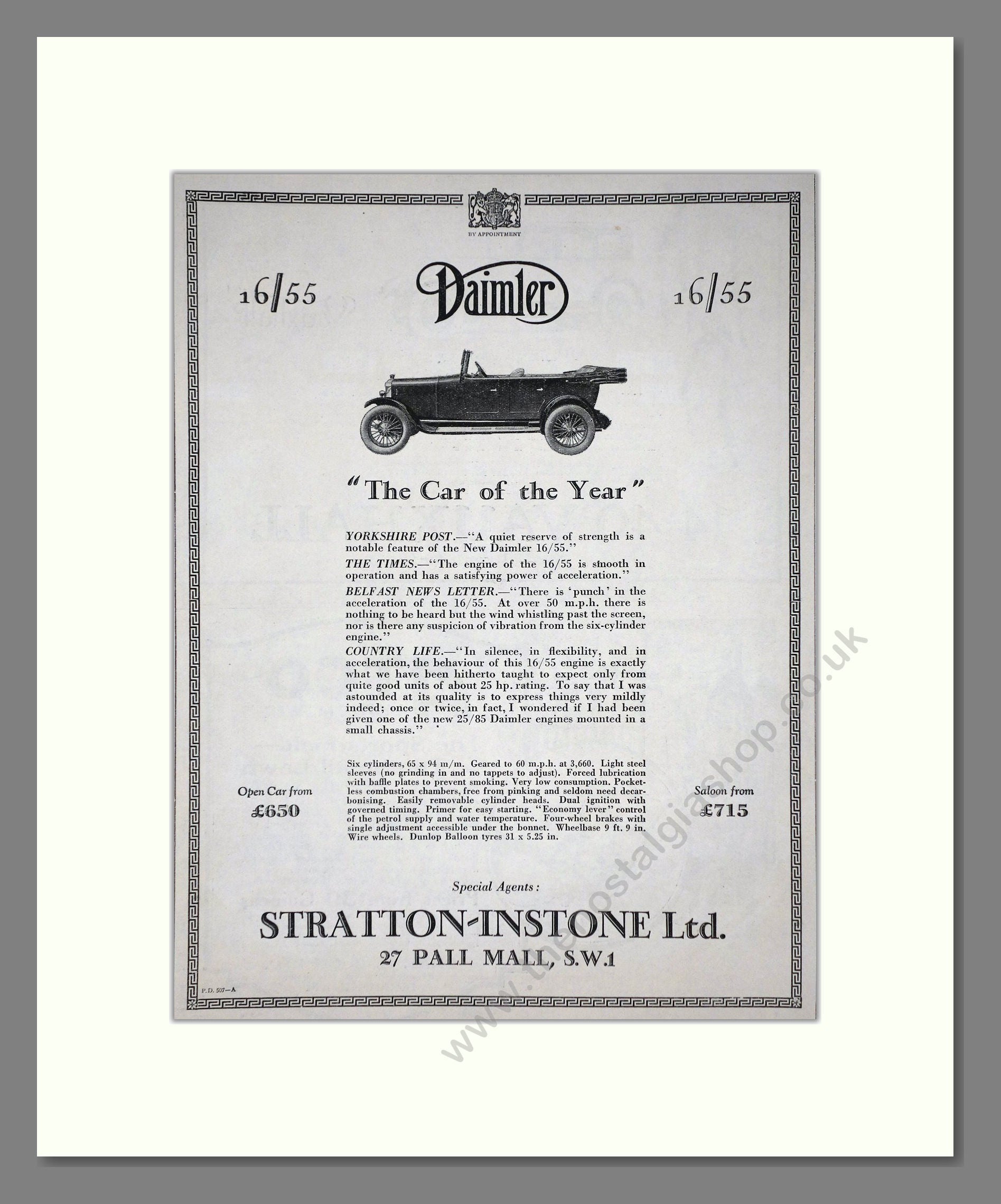 Daimler - Car Of The Year (16/55). Vintage Advert 1926 (ref AD65397)