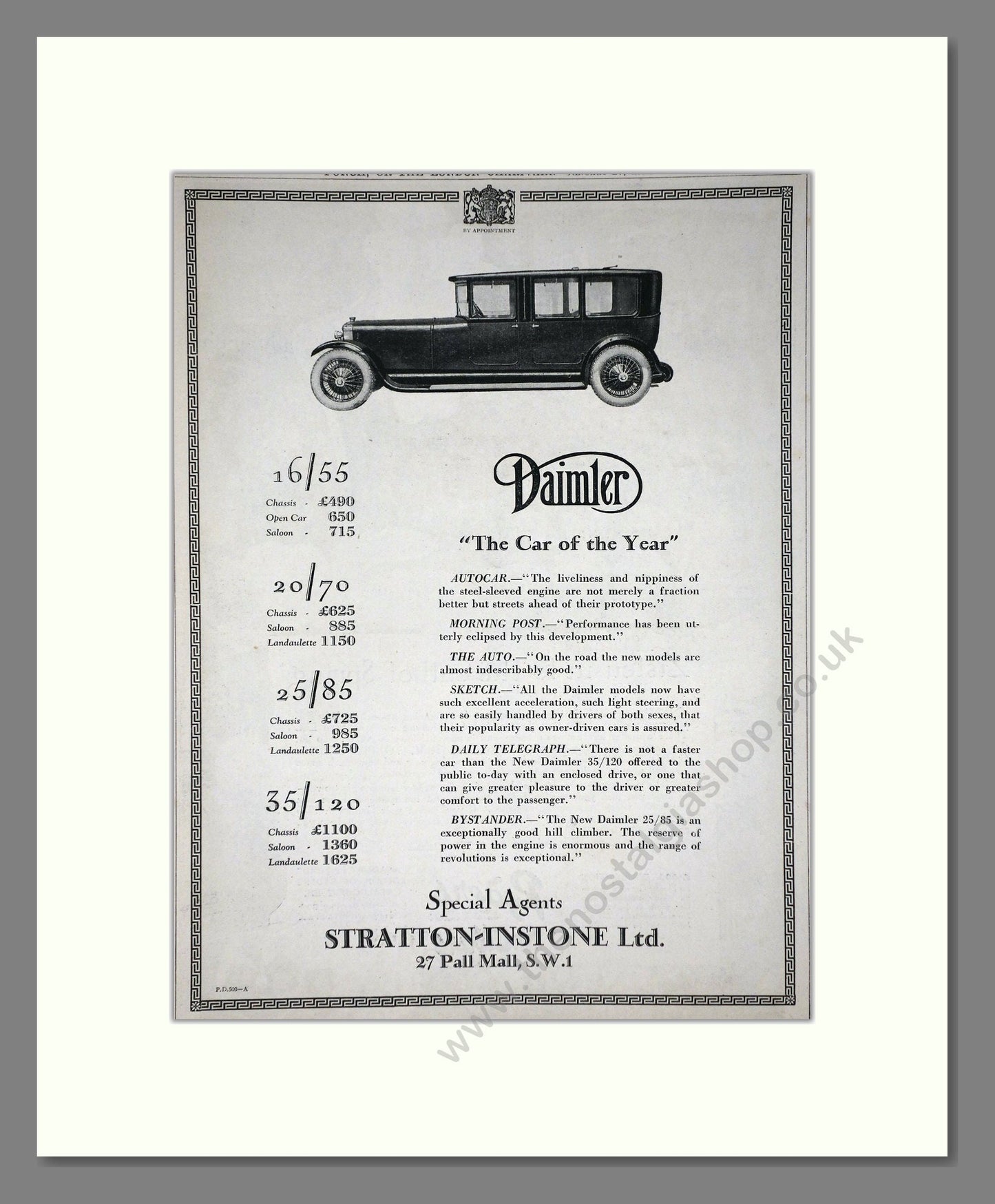 Daimler - Car Of The Year (16/55, 20/70, 25/85, 35/120). Vintage Advert 1926 (ref AD65398)