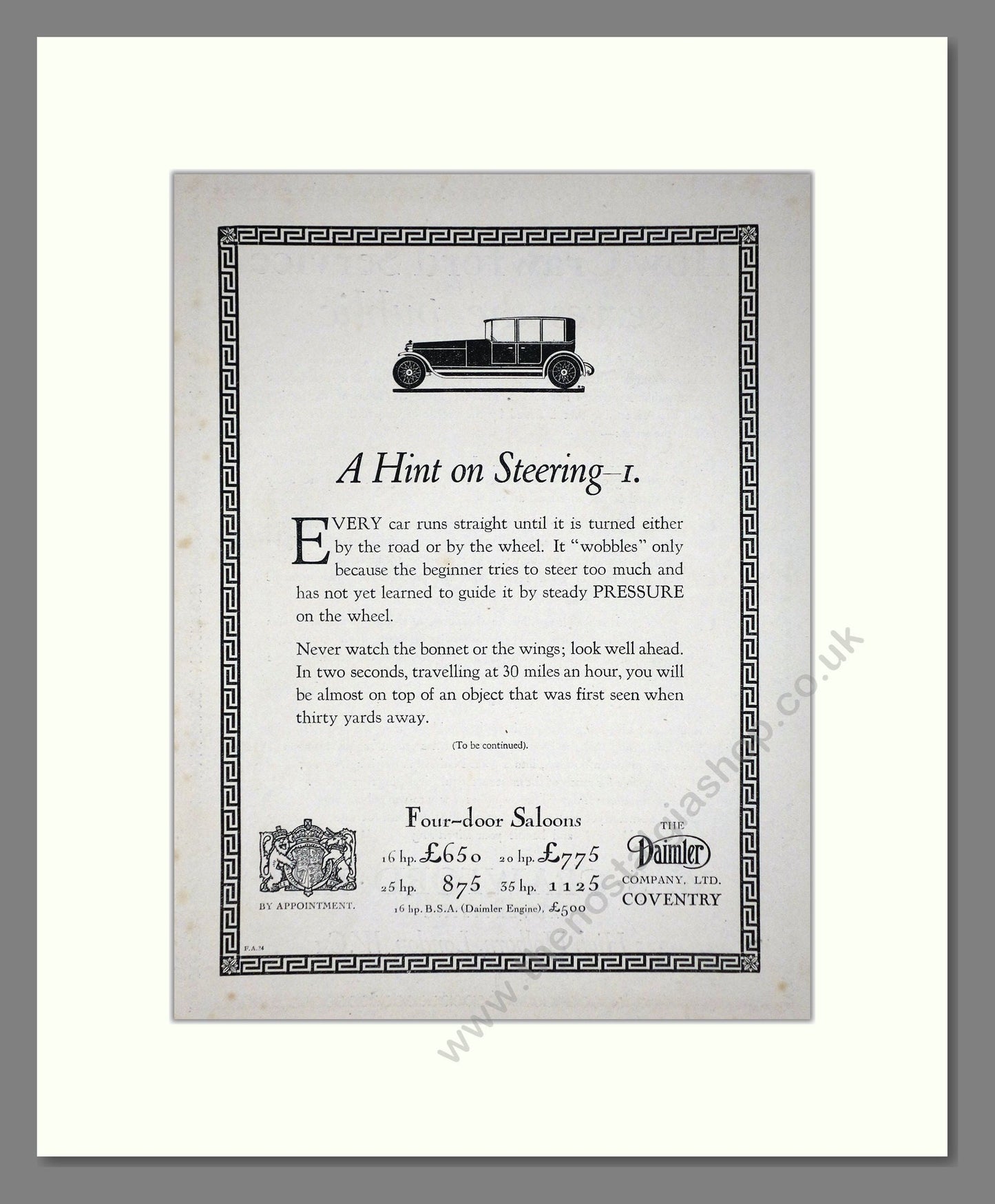 Daimler - Hint On Steering I. Vintage Advert 1924 (ref AD65401)