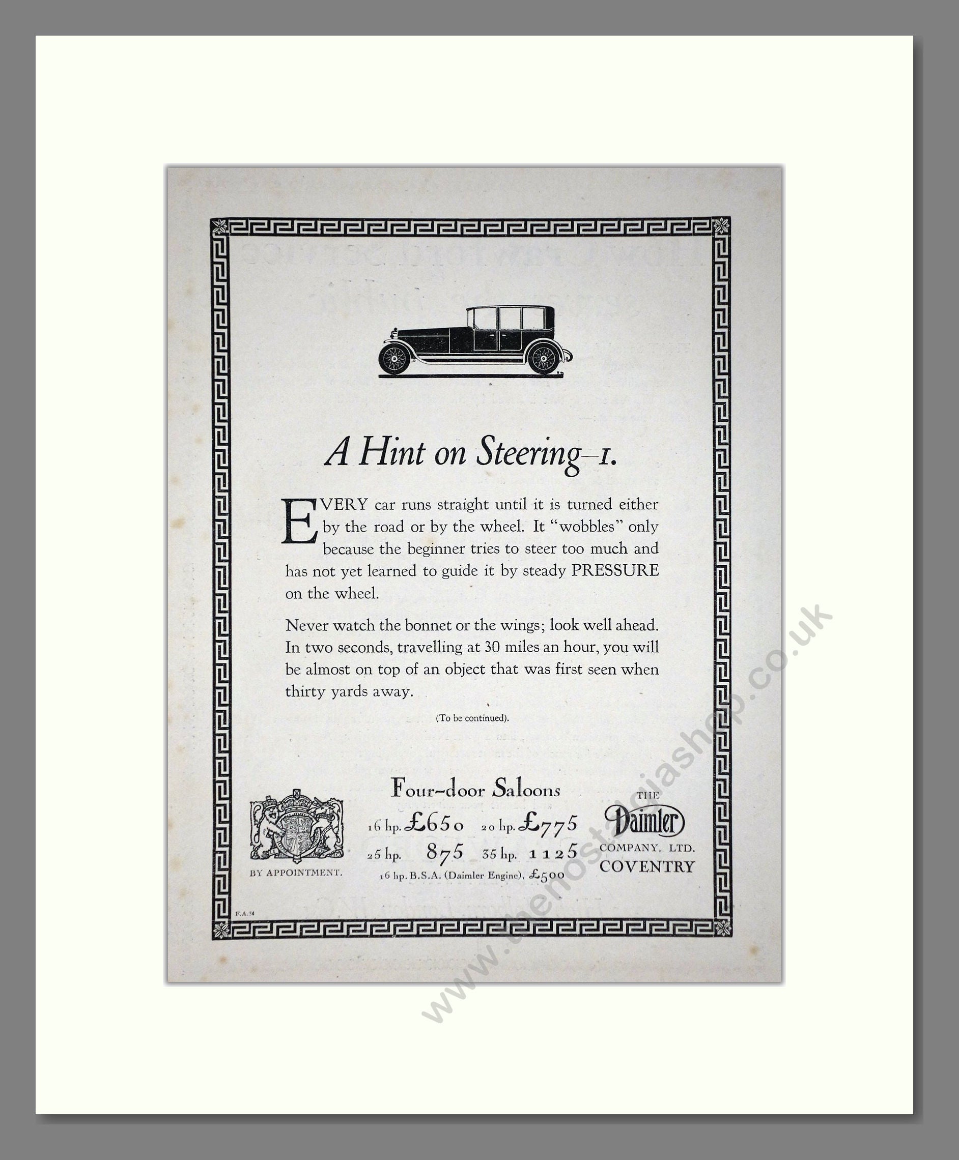 Daimler - Hint On Steering I. Vintage Advert 1924 (ref AD65401)