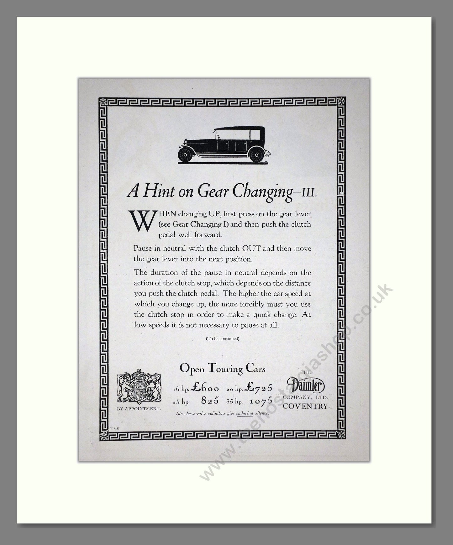 Daimler - Hint On Gear Changing III. Vintage Advert 1924 (ref AD65404)
