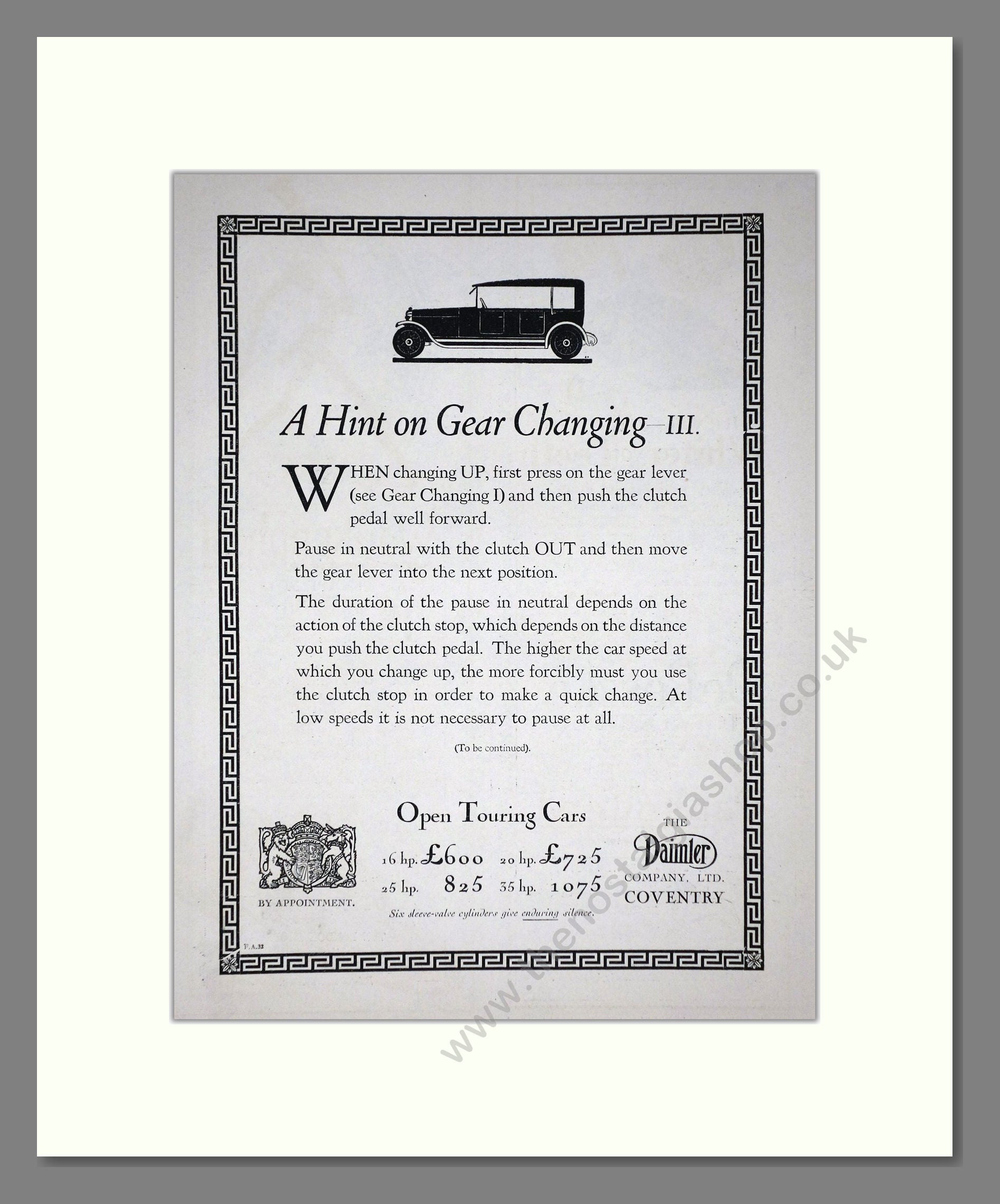 Daimler - Hint On Gear Changing III. Vintage Advert 1924 (ref AD65404)