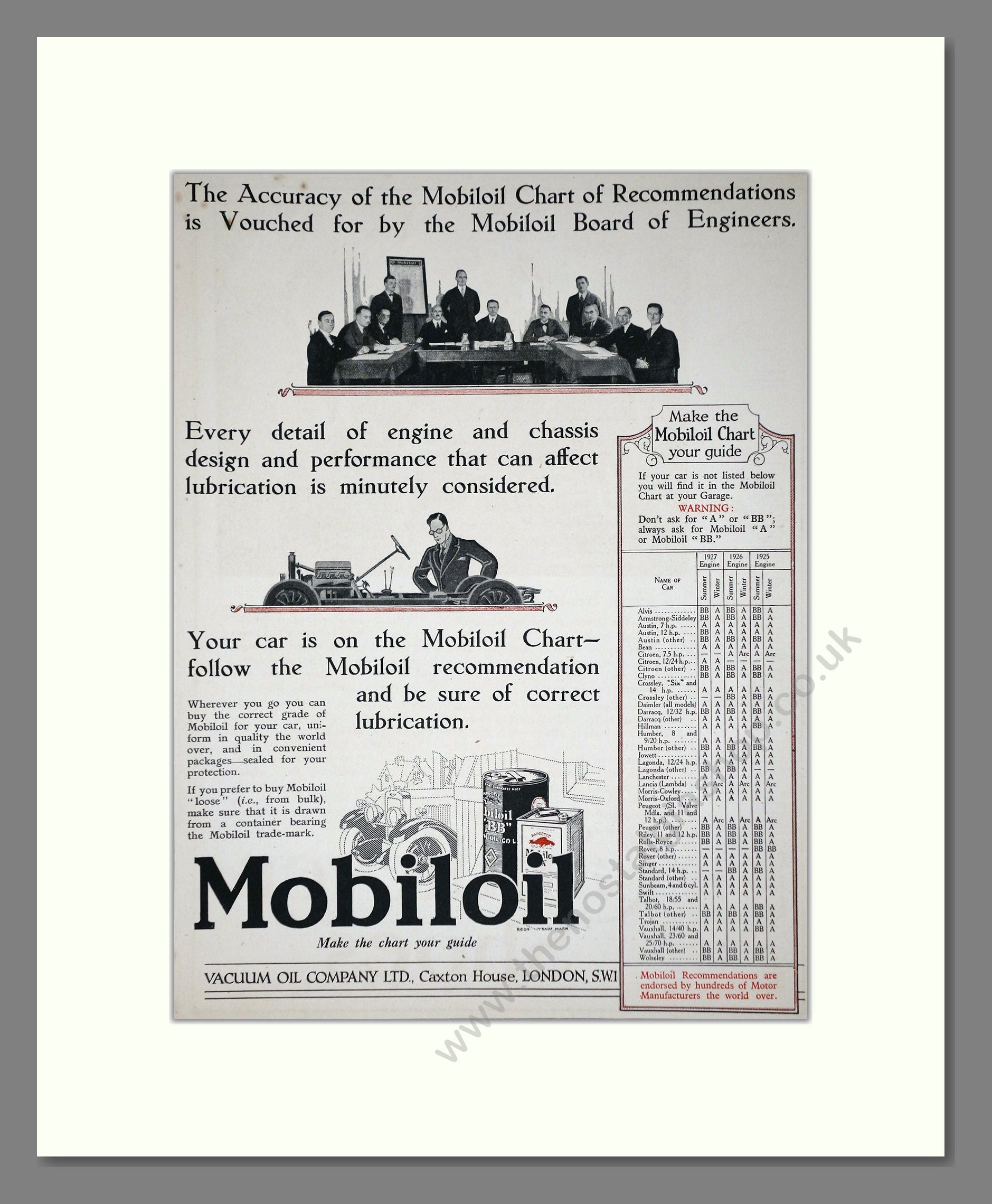 Mobiloil - Motor Oil. Vintage Advert 1927 (ref AD65584)