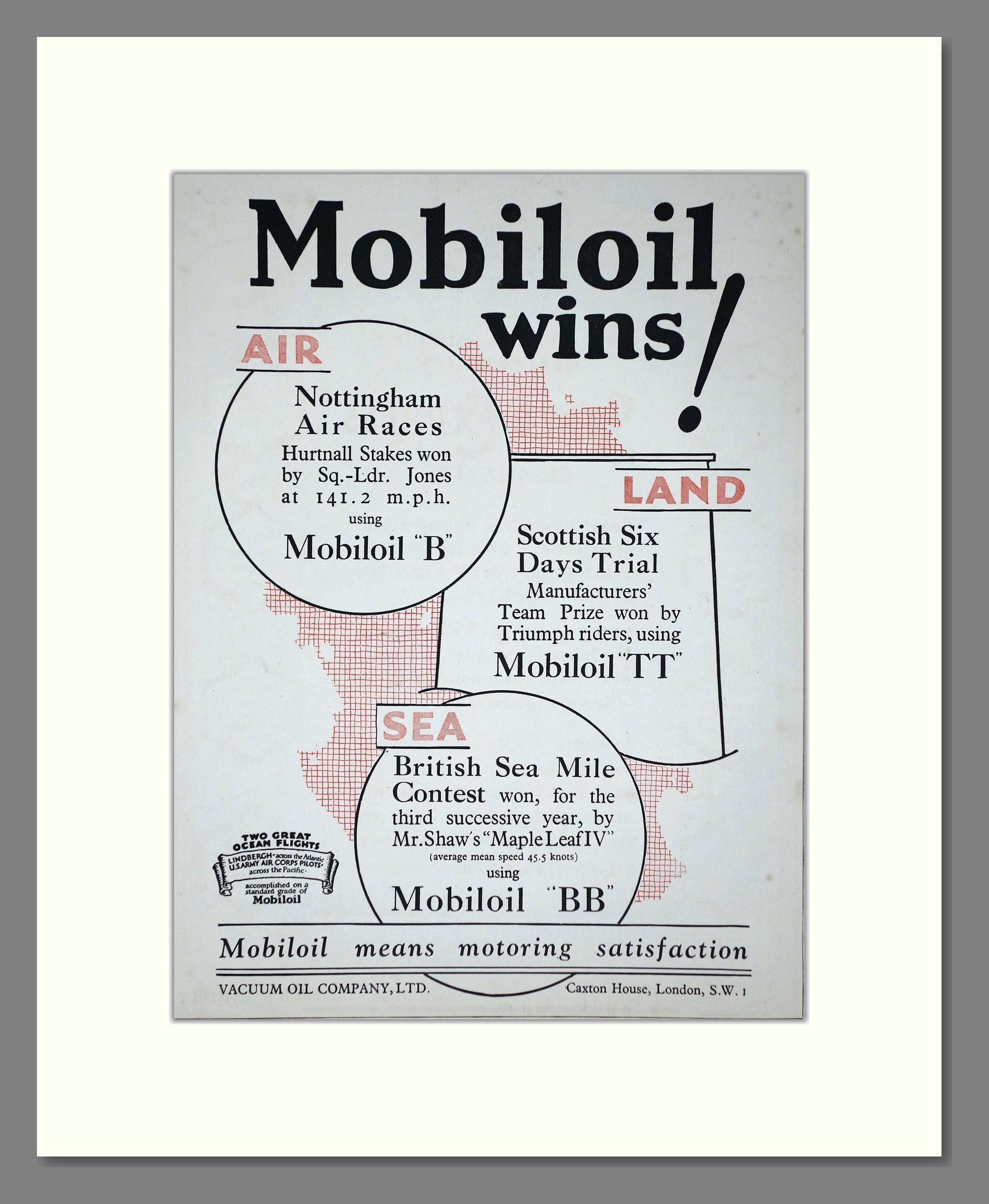 Mobiloil - Race Wins. Vintage Advert 1927 (ref AD65585)