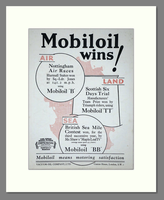 Mobiloil - Race Wins. Vintage Advert 1927 (ref AD65585)