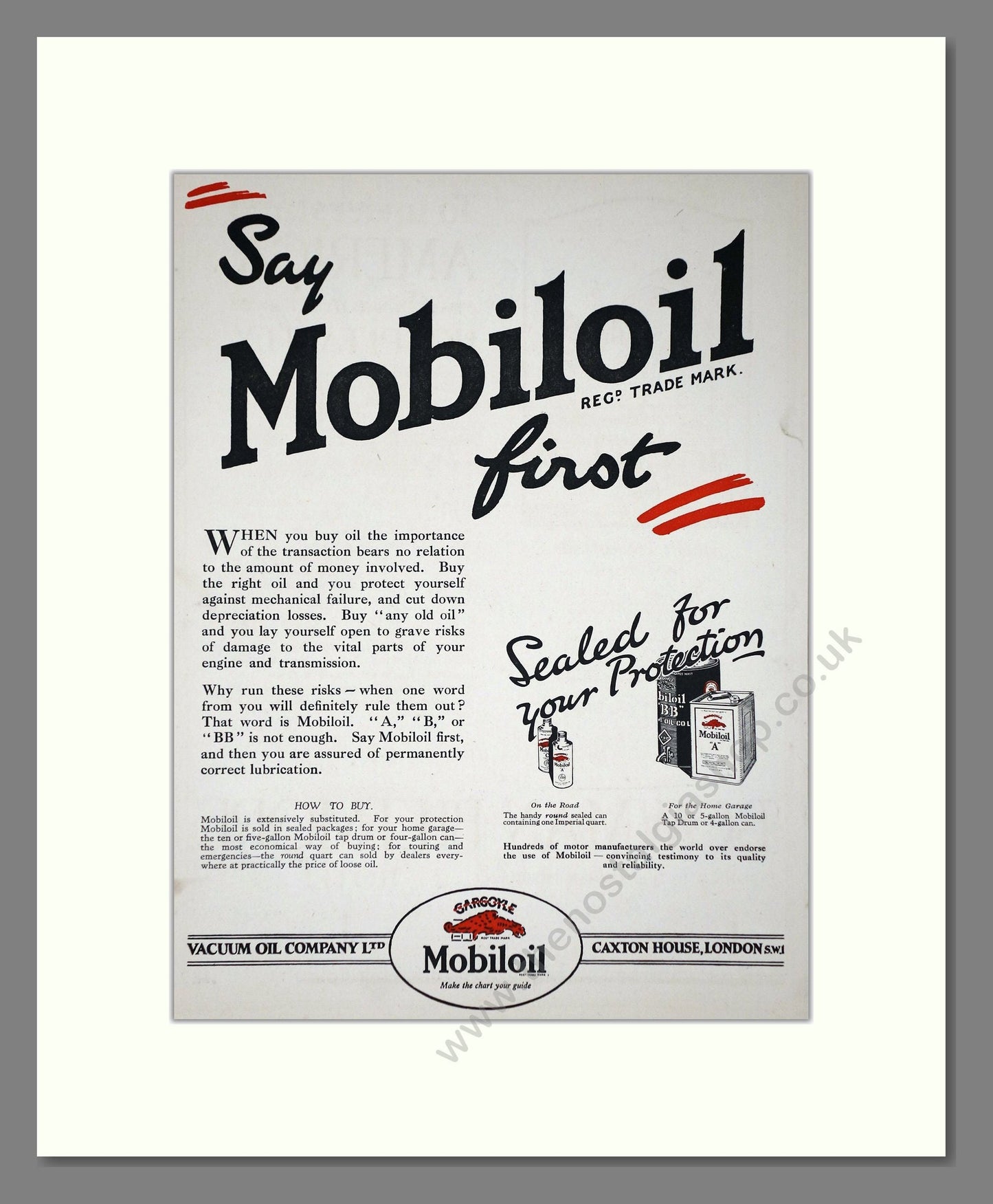 Mobiloil - Motor Oil Sealed Can. Vintage Advert 1926 (ref AD65586)