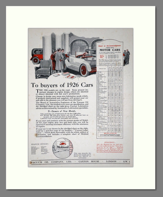 Mobiloil - Motor Oil. Vintage Advert 1926 (ref AD65591)