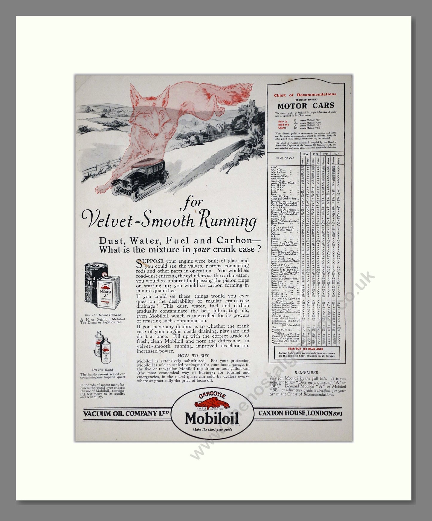 Mobiloil - Motor Oil. Vintage Advert 1926 (ref AD65592)