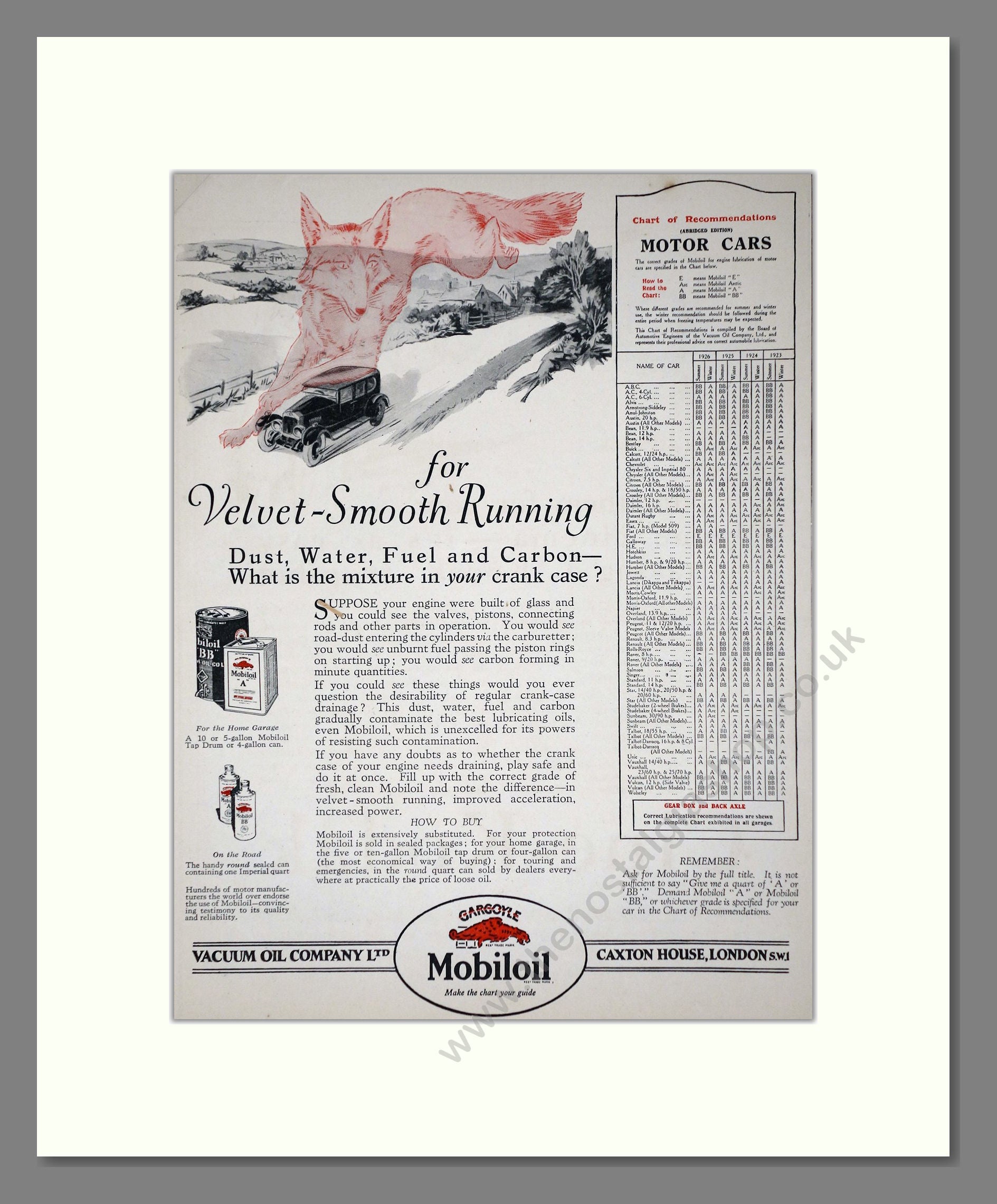 Mobiloil - Motor Oil. Vintage Advert 1926 (ref AD65592)