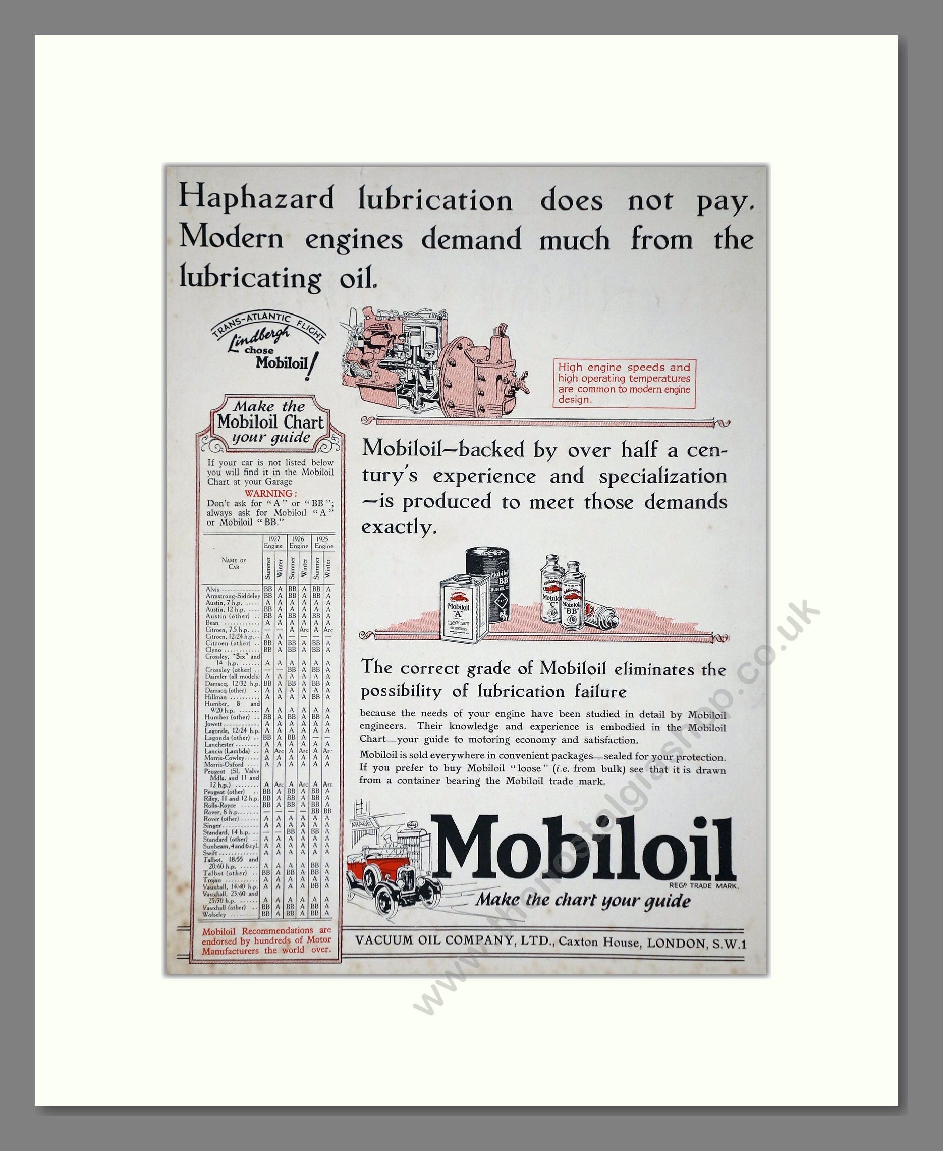 Mobiloil - Motor Oil. Vintage Advert 1927 (ref AD65593)