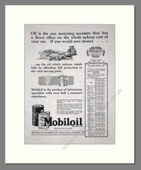 Mobiloil - Motor Oil. Vintage Advert 1927 (ref AD65594)