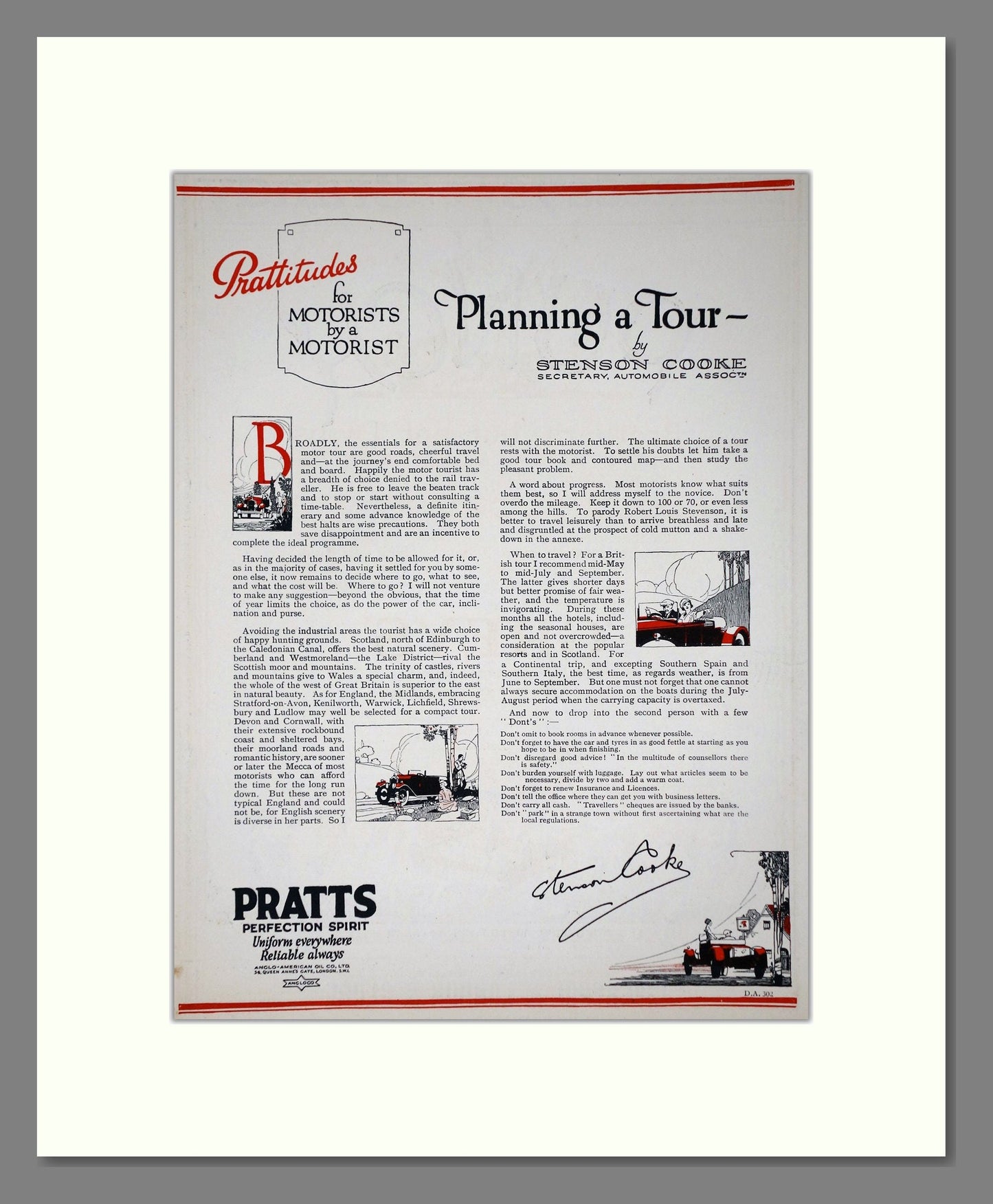 Pratts - Planning A Tour. Vintage Advert 1924 (ref AD65603)