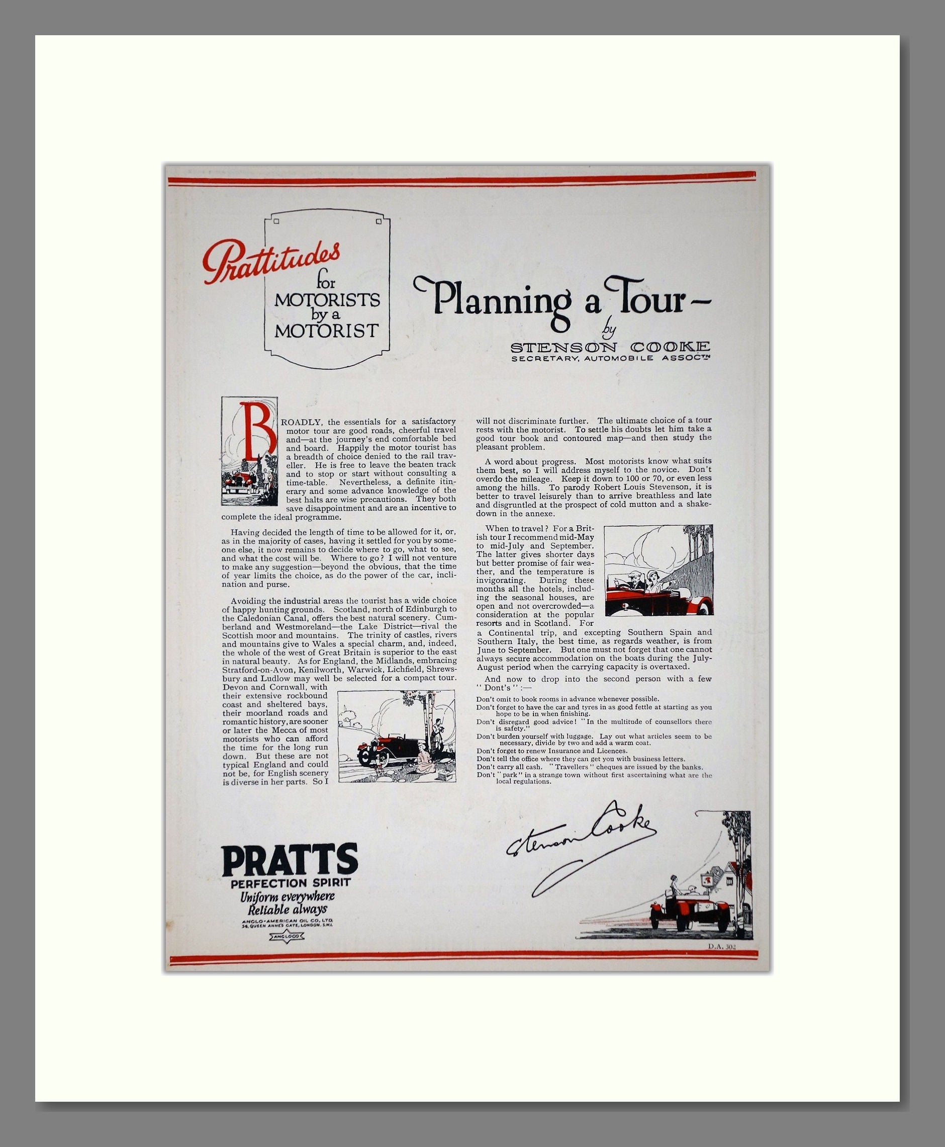 Pratts - Planning A Tour. Vintage Advert 1924 (ref AD65603)