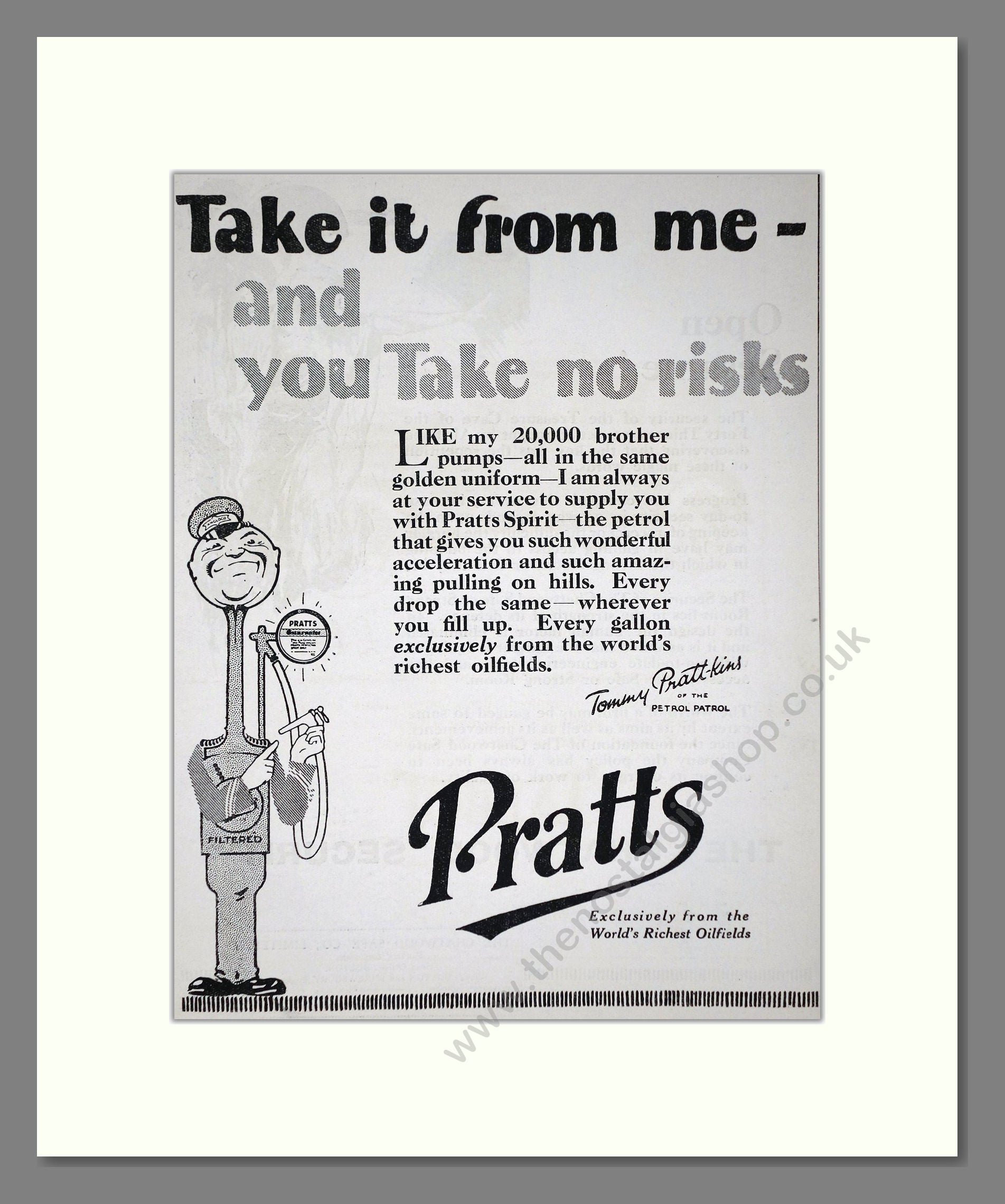 Pratts - Take No Risks. Vintage Advert 1927 (ref AD65605)
