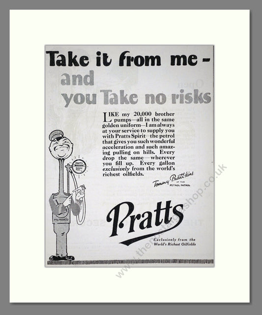 Pratts - Take No Risks. Vintage Advert 1927 (ref AD65605)