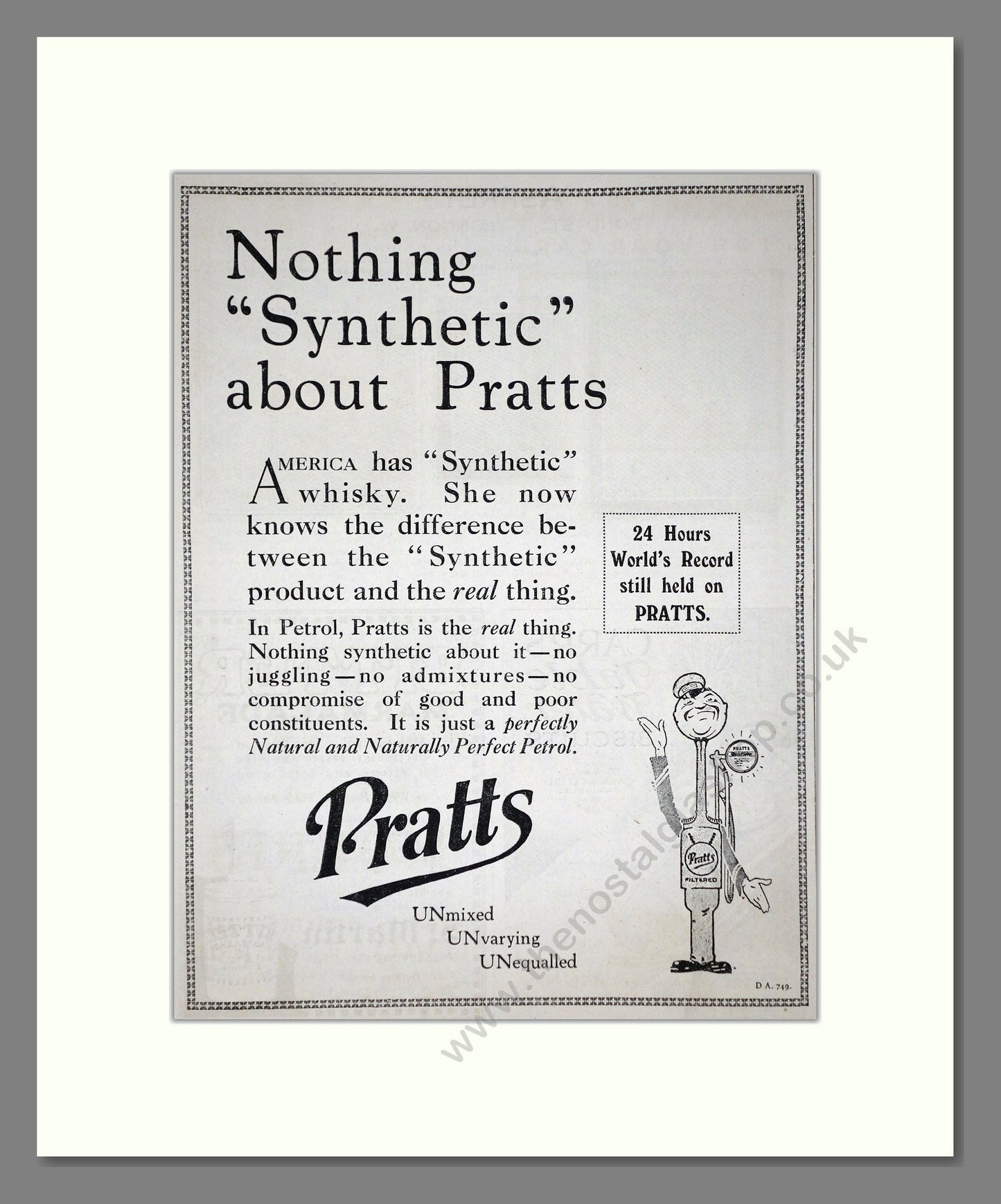 Pratts - Nothing Synthetic. Vintage Advert 1926 (ref AD65608)