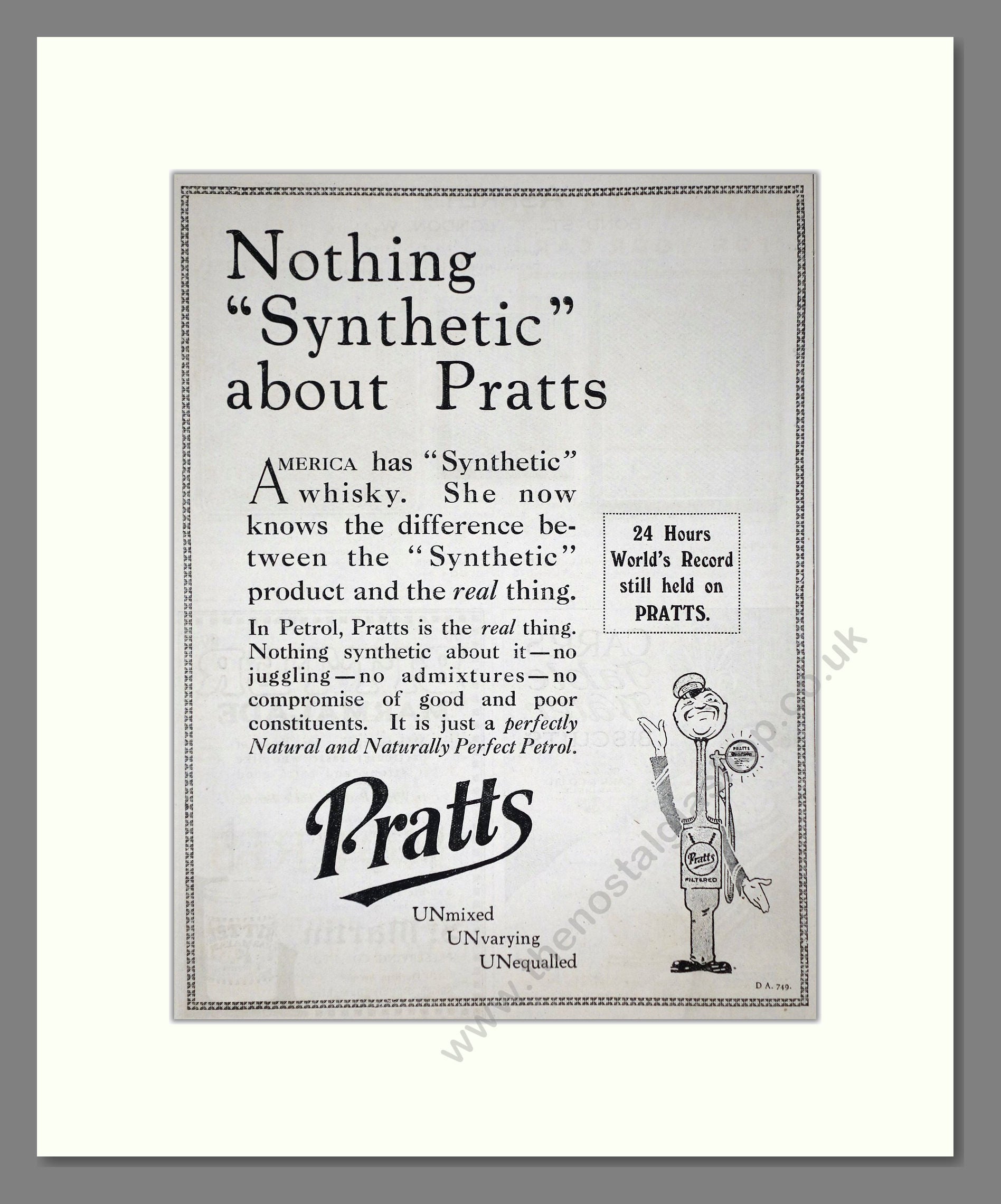 Pratts - Nothing Synthetic. Vintage Advert 1926 (ref AD65608)