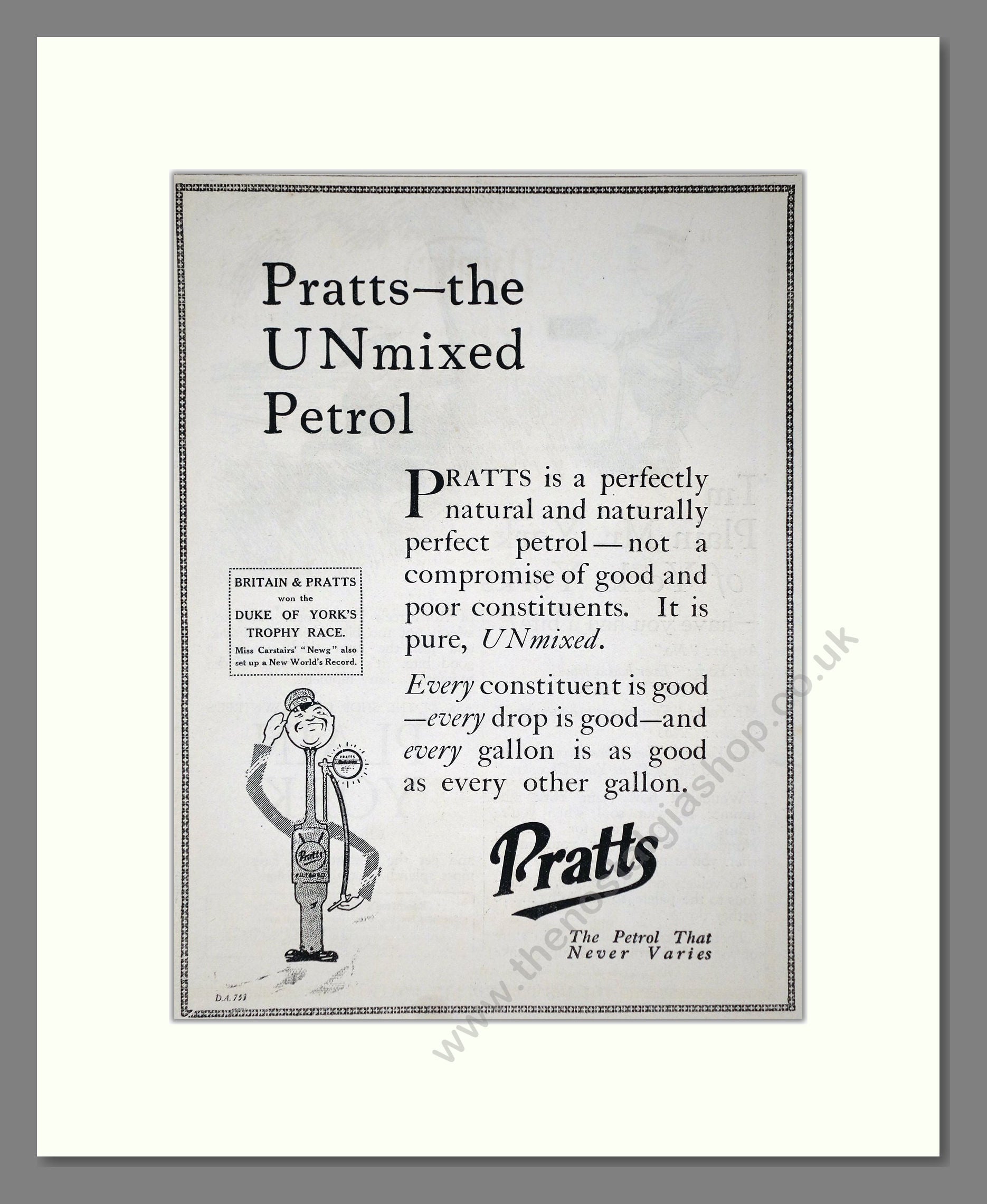 Pratts - Unmixed Petrol. Vintage Advert 1926 (ref AD65611)