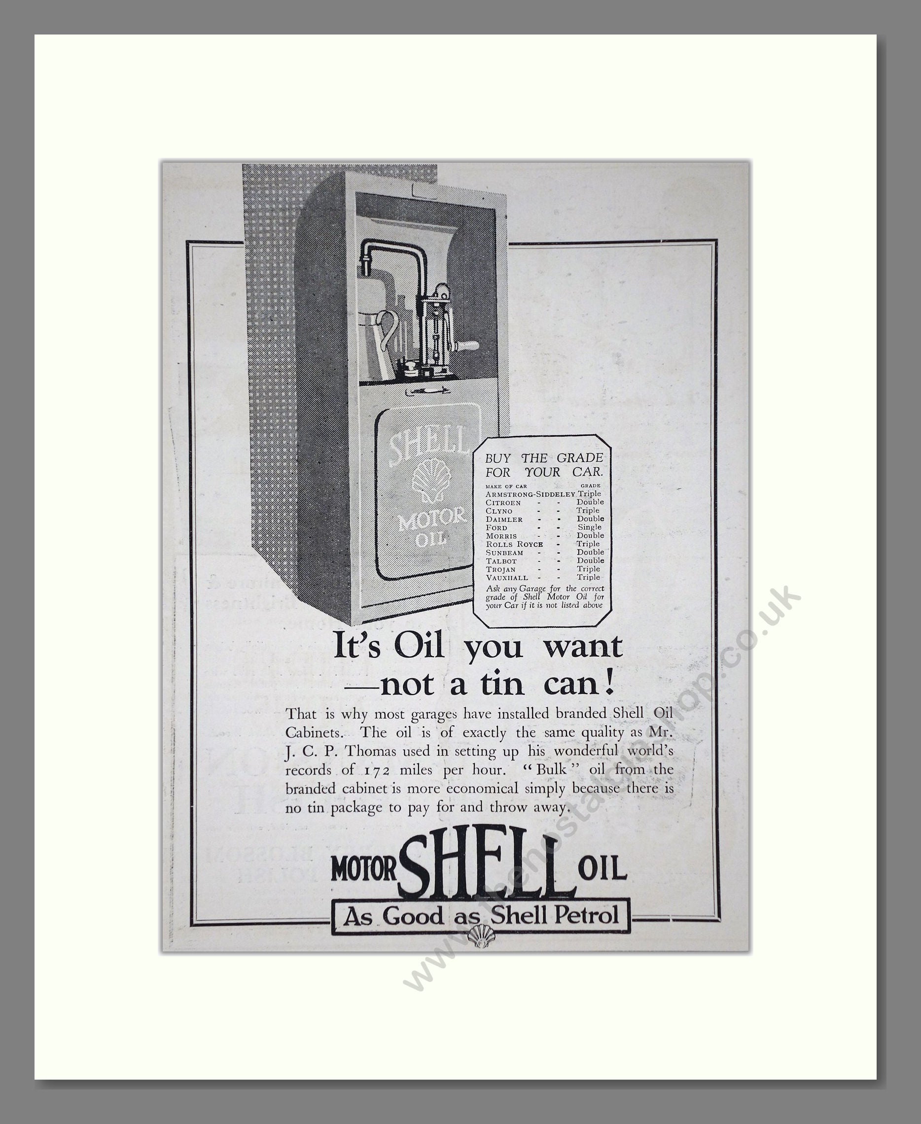 Shell - Motor Oil. Vintage Advert 1926 (ref AD65612)
