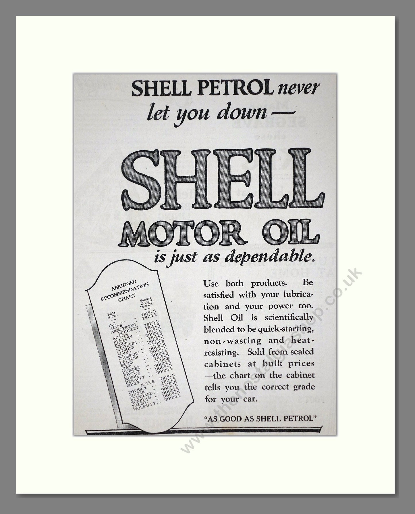 Shell - Never Let You Down. Vintage Advert 1927 (ref AD65613)