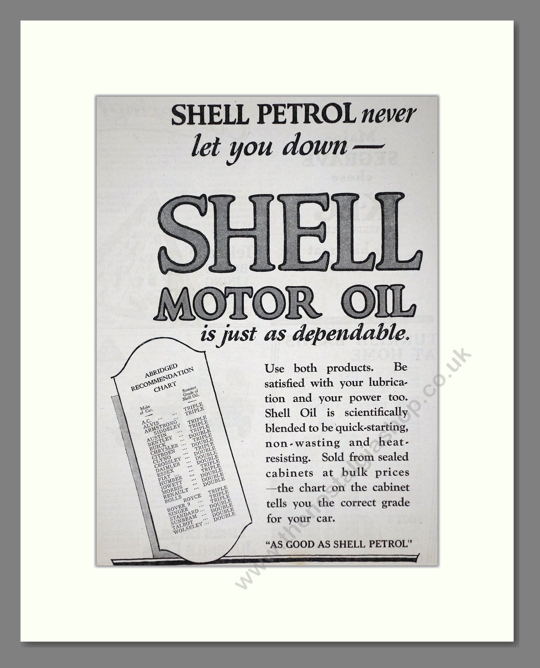 Shell - Never Let You Down. Vintage Advert 1927 (ref AD65613)