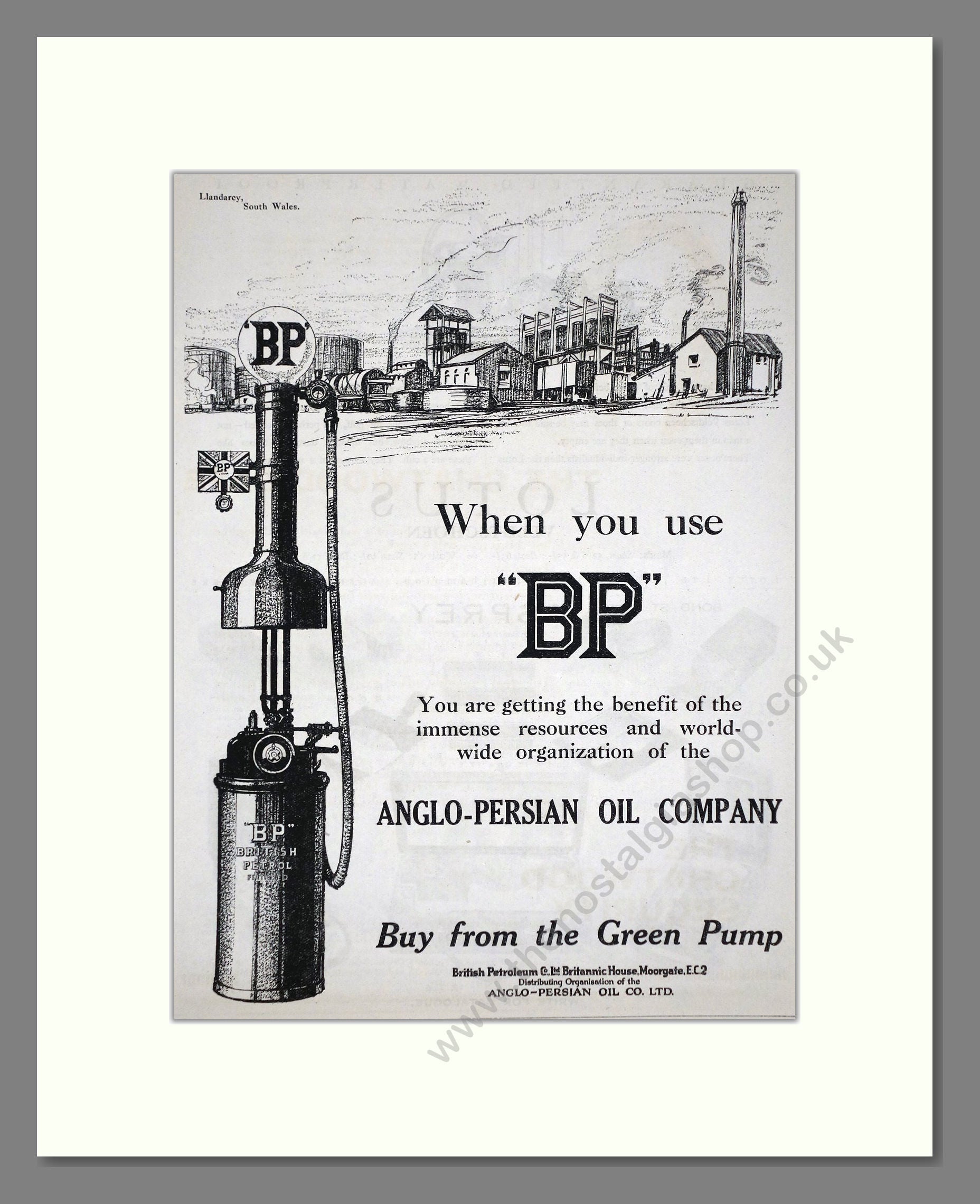 BP - Green Pump Petrol. Vintage Advert 1927 (ref AD65628)
