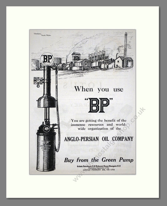 BP - Green Pump Petrol. Vintage Advert 1927 (ref AD65628)