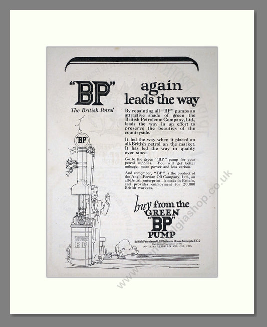 BP - Green Pump Petrol. Vintage Advert 1927 (ref AD65629)