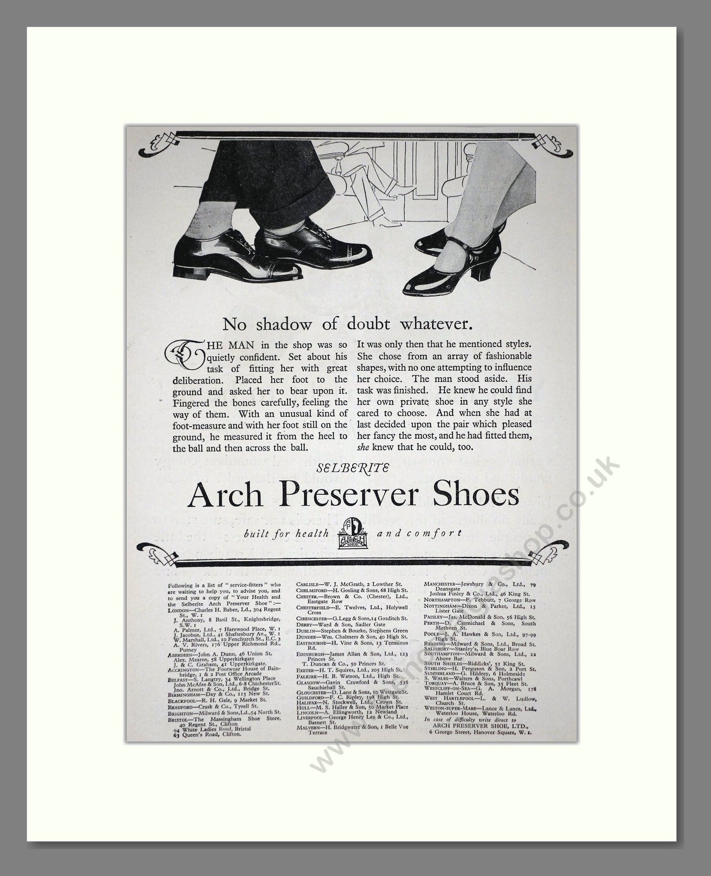 Selberite - Arch Preserver Shoes. Vintage Advert 1927 (ref AD65655)