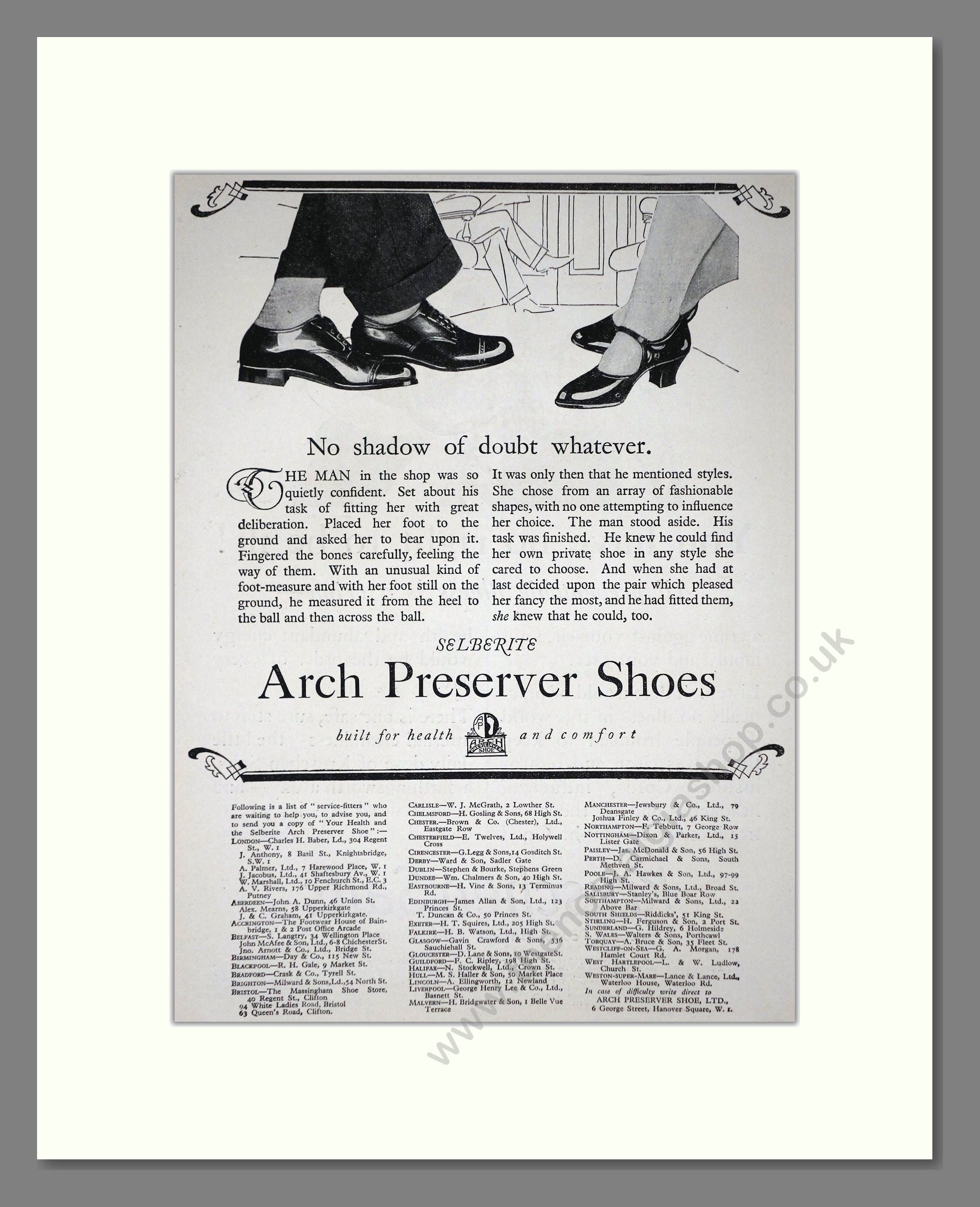 Selberite - Arch Preserver Shoes. Vintage Advert 1927 (ref AD65655)