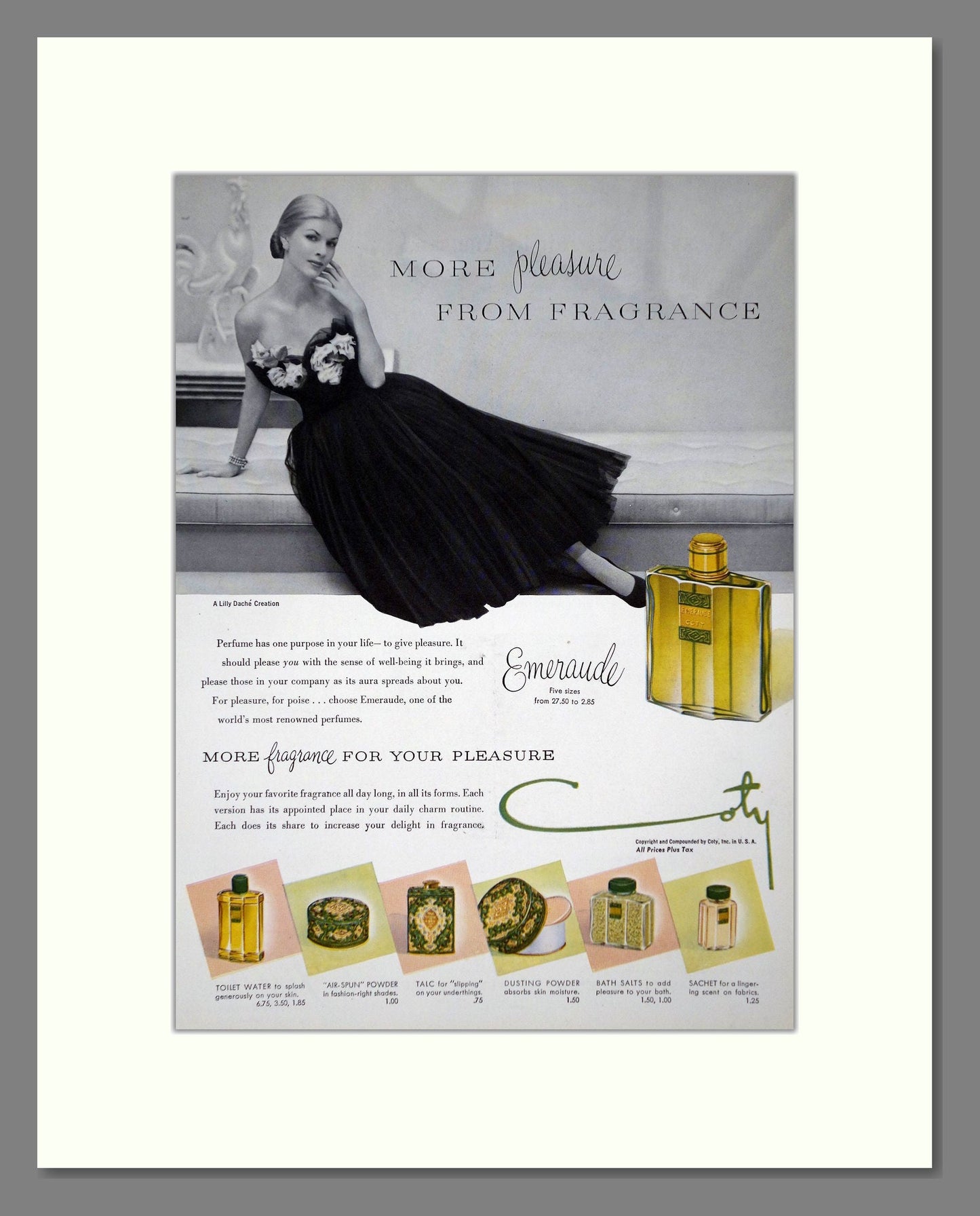 Coty - Emeraude. Vintage Advert 1949 (ref AD66040)