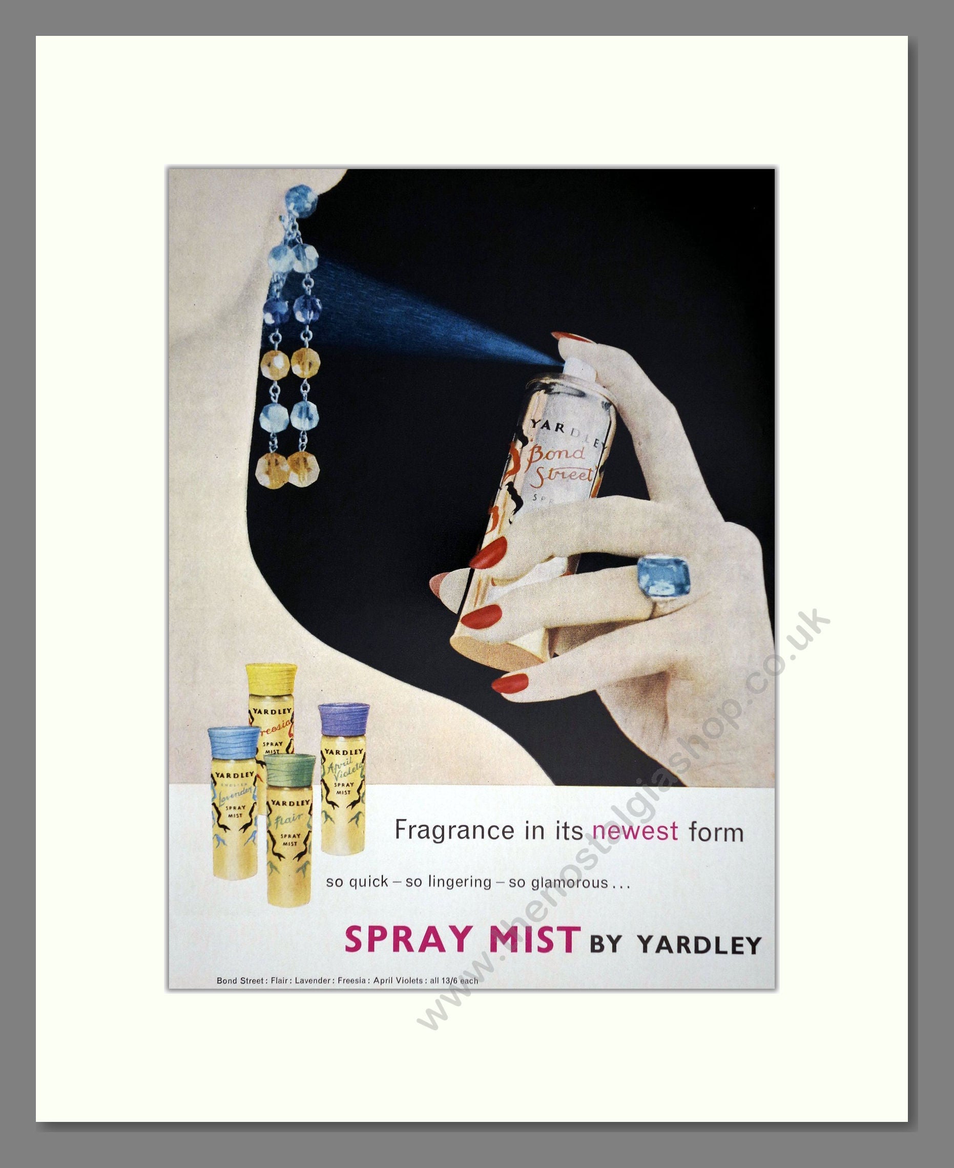 Yardley - Spray Mists. Vintage Advert 1959 (ref AD66215)