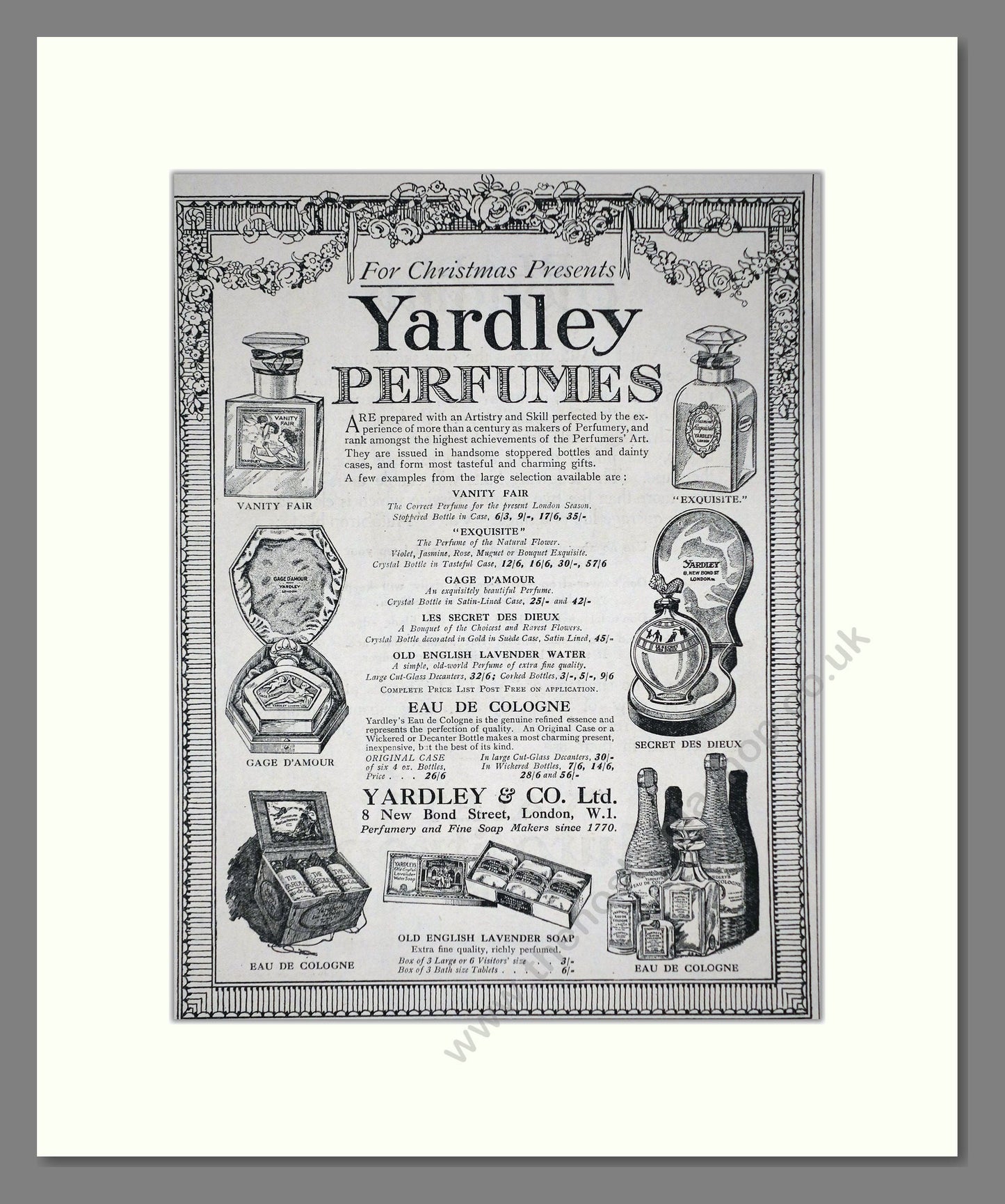 Yardley - Perfumes For Xmas. Vintage Advert 1919 (ref AD66234)