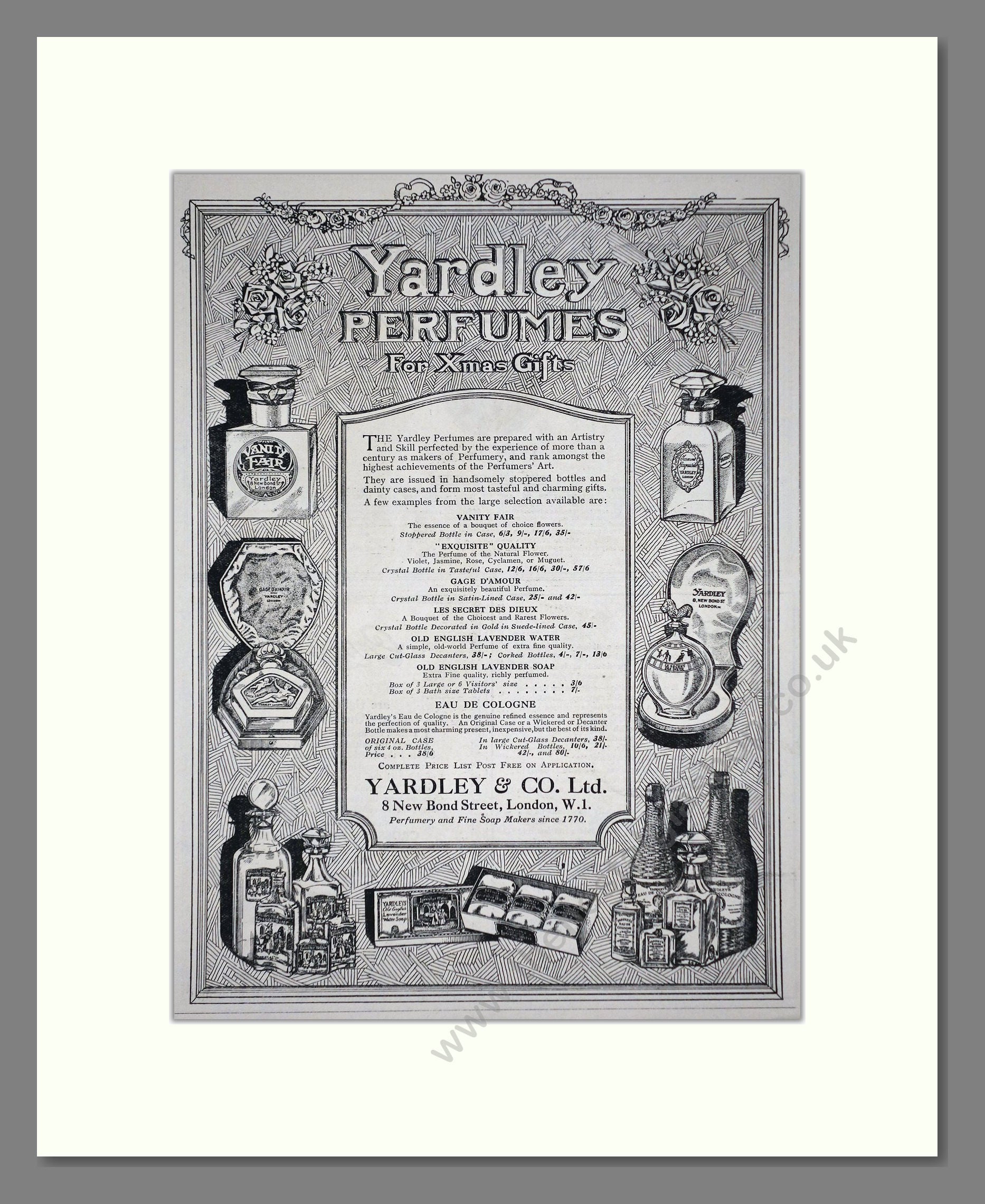 Yardley - Perfumes For Xmas. Vintage Advert 1920 (ref AD66235)
