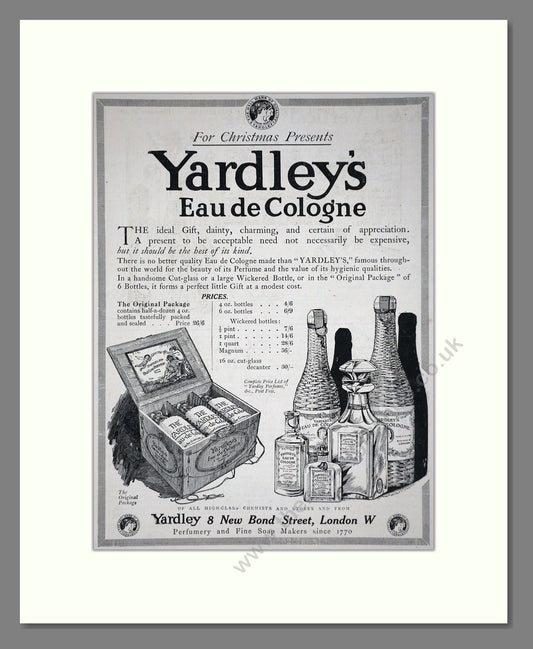 Yardley - Eau De Cologne. Vintage Advert 1918 (ref AD66237)