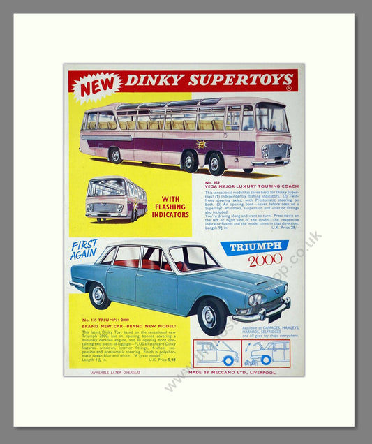 Dinky Toys - Vega Major Coach / Triumph 2000. Vintage Advert 1964 (ref AD65657)