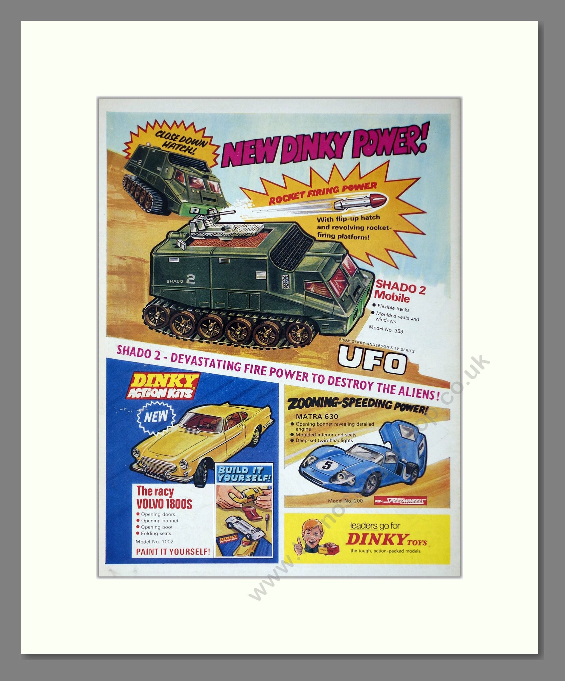 Dinky Toys - Shado 2 / Volvo 1800s / Matra. Vintage Advert 1972 (ref AD65661)