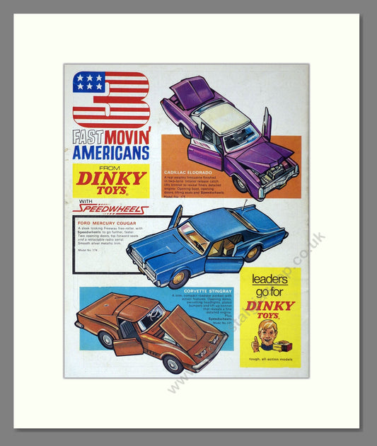 Dinky Toys - Cadillac Eldorado / Ford Mecury / Corvette Stingray. Vintage Advert 1970 (ref AD65663)