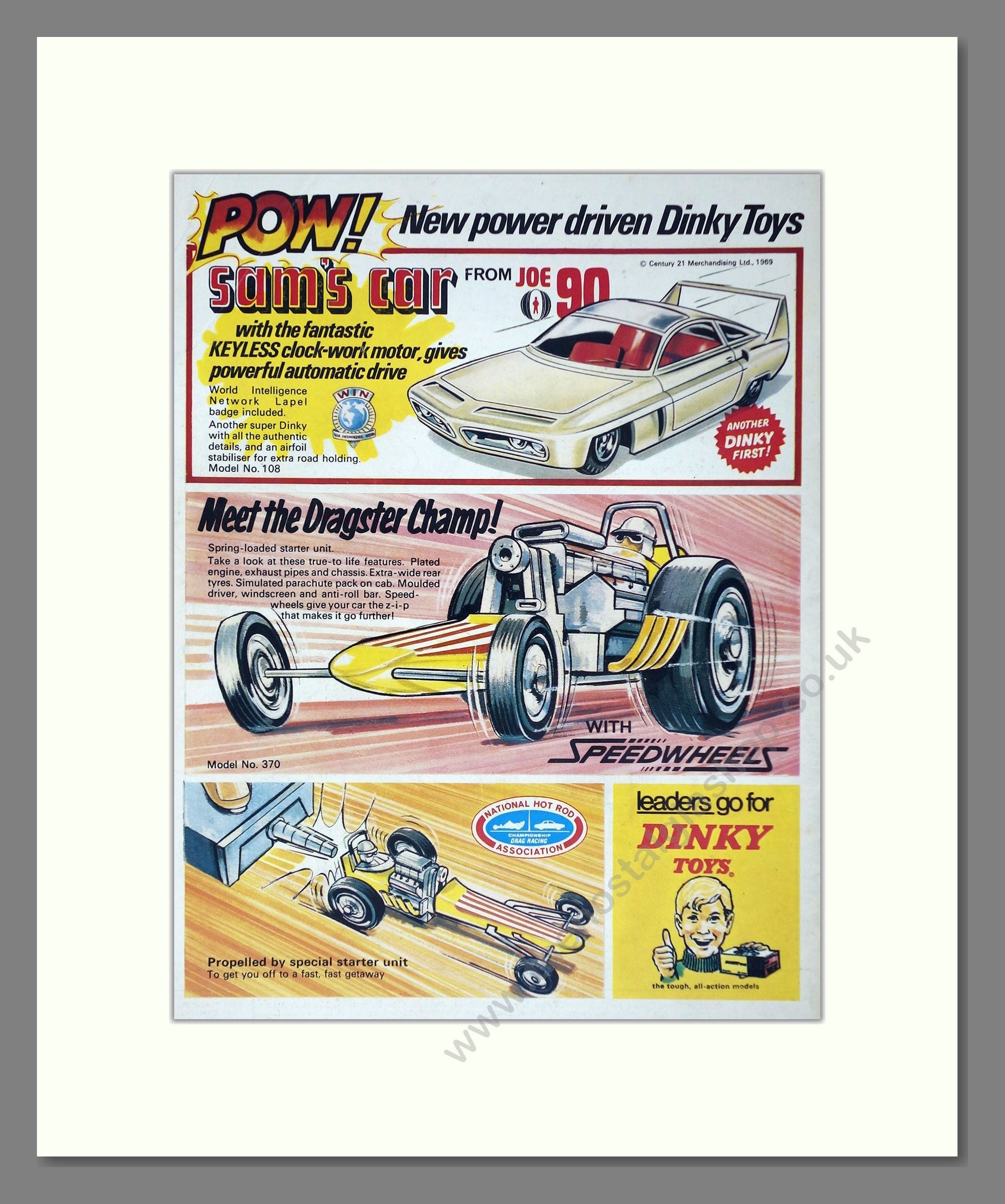 Dinky Toys - Joe 90 / Dragster Champ. Vintage Advert 1969 (ref AD65666)