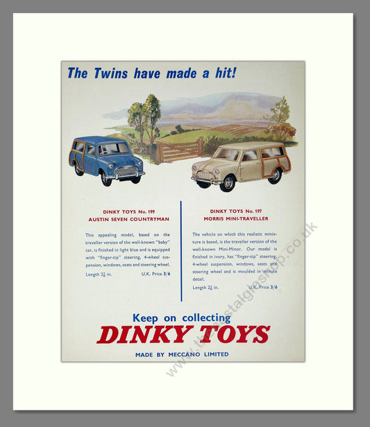 Dinky Toys - Austin Seven Countryman / Morris Mini Traveller. Vintage Advert 1961 (ref AD65672)
