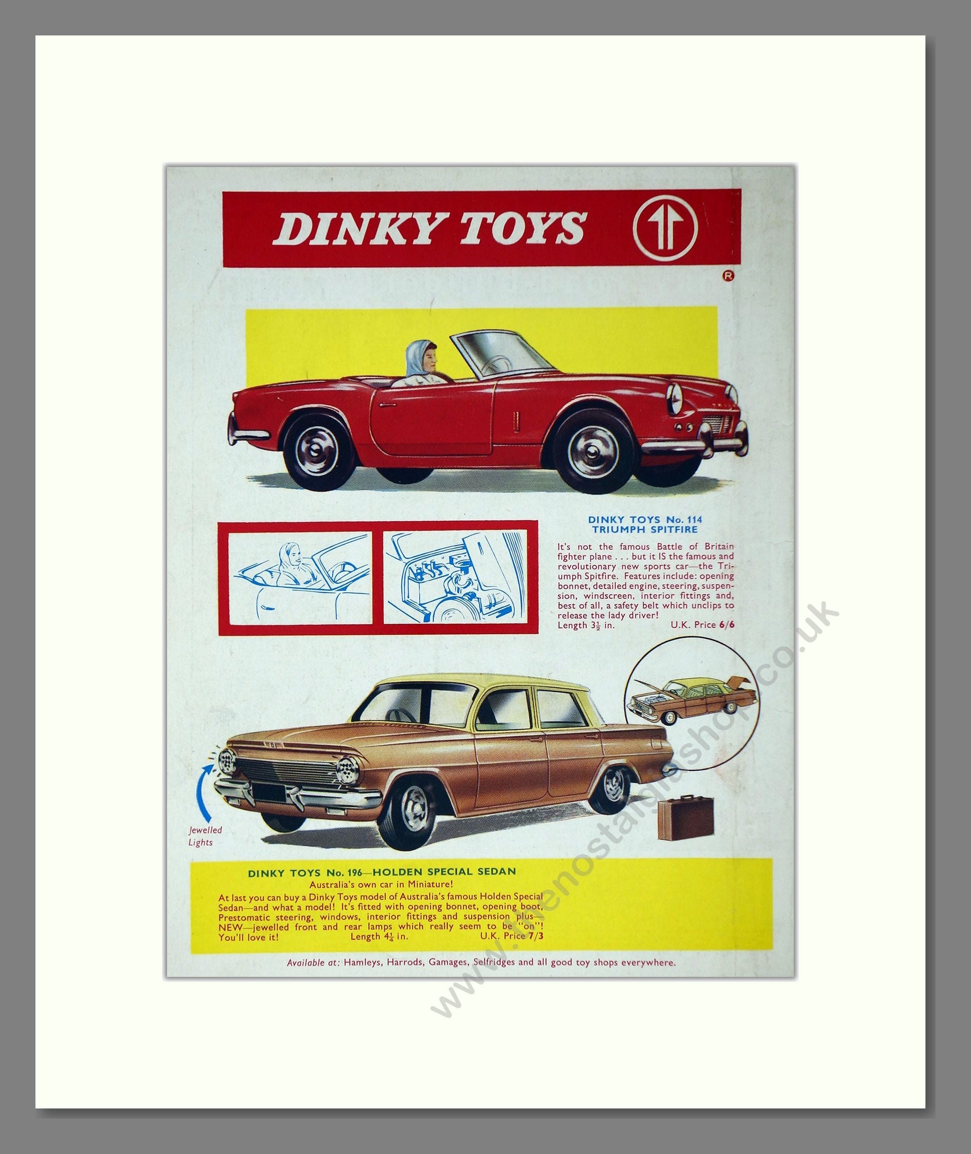 Dinky Toys - Triumph Spitfire / Holden Special Sedan. Vintage Advert 1963 (ref AD65673)
